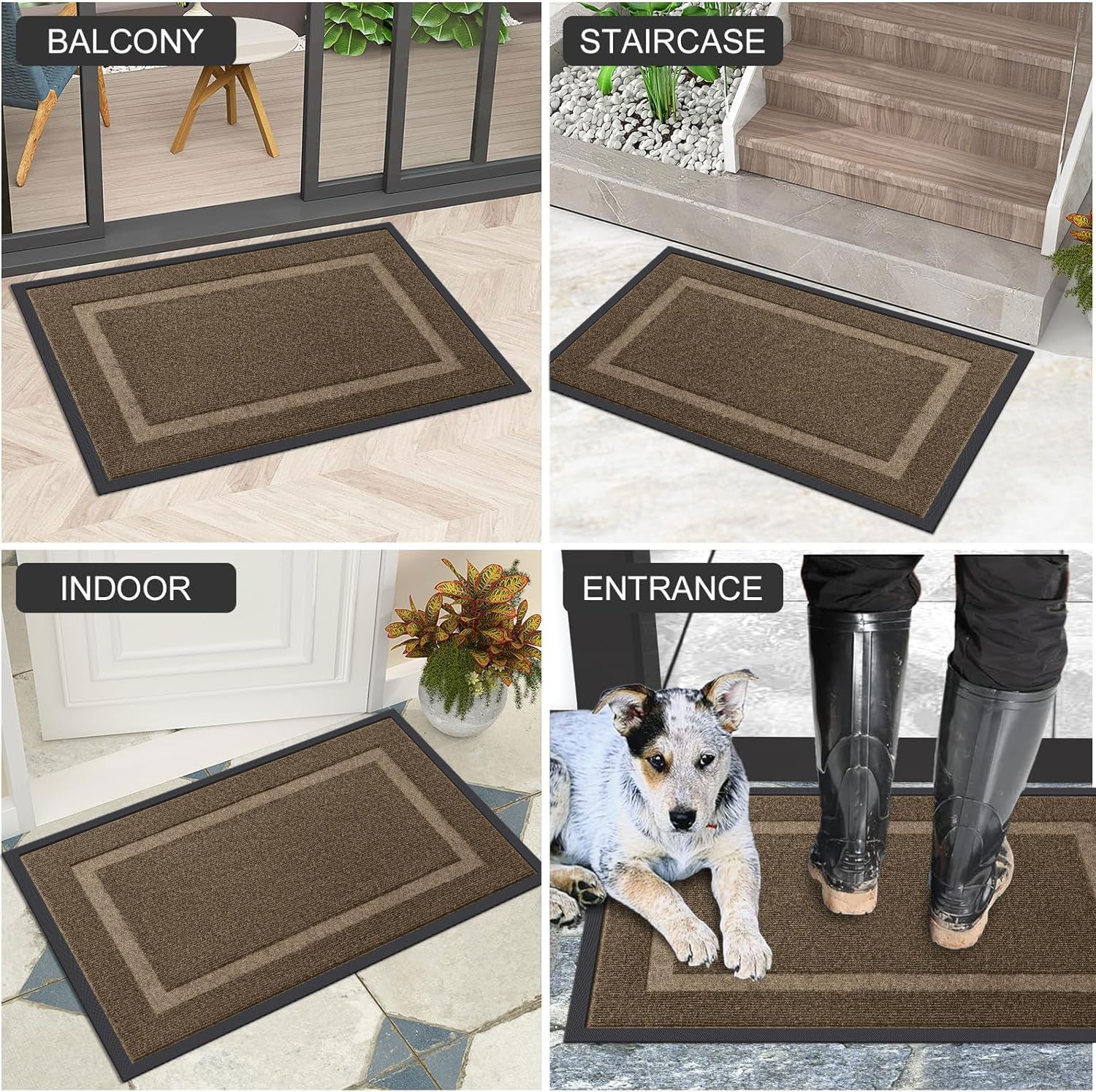 Arotive Front Door Mat Outdoor Indoor Entrance, Non Slip Heavy Duty Sturdy Natural Rubber Mat, Durable & Fade Resistant, Easy Clean Low Profile Welcome Mat for Entryway and Patio, 30 x 17, Brown