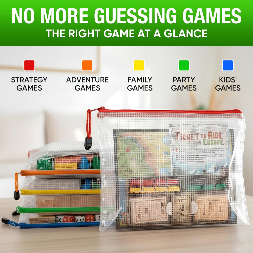 5 Pack A3 Mesh Zipper Pouch - Plastic Organizing Pouches 17.7x12.6 in - Board Game Storage - Puzzle Organizer - Large Mesh Pouch With Zipper for Puzzles and Games