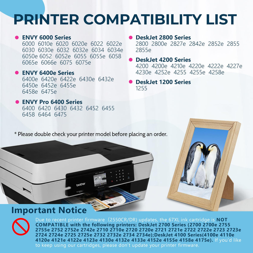 Penguin 67XL Ink Cartridge Replacement for HP 67 XL Deskjet 4200e 4258e 4220e 4255 4255e 4227e 2800e 2827e 2842e 2852e 2855 2855e Envy 6000 6052e Printers 67 Black & Color