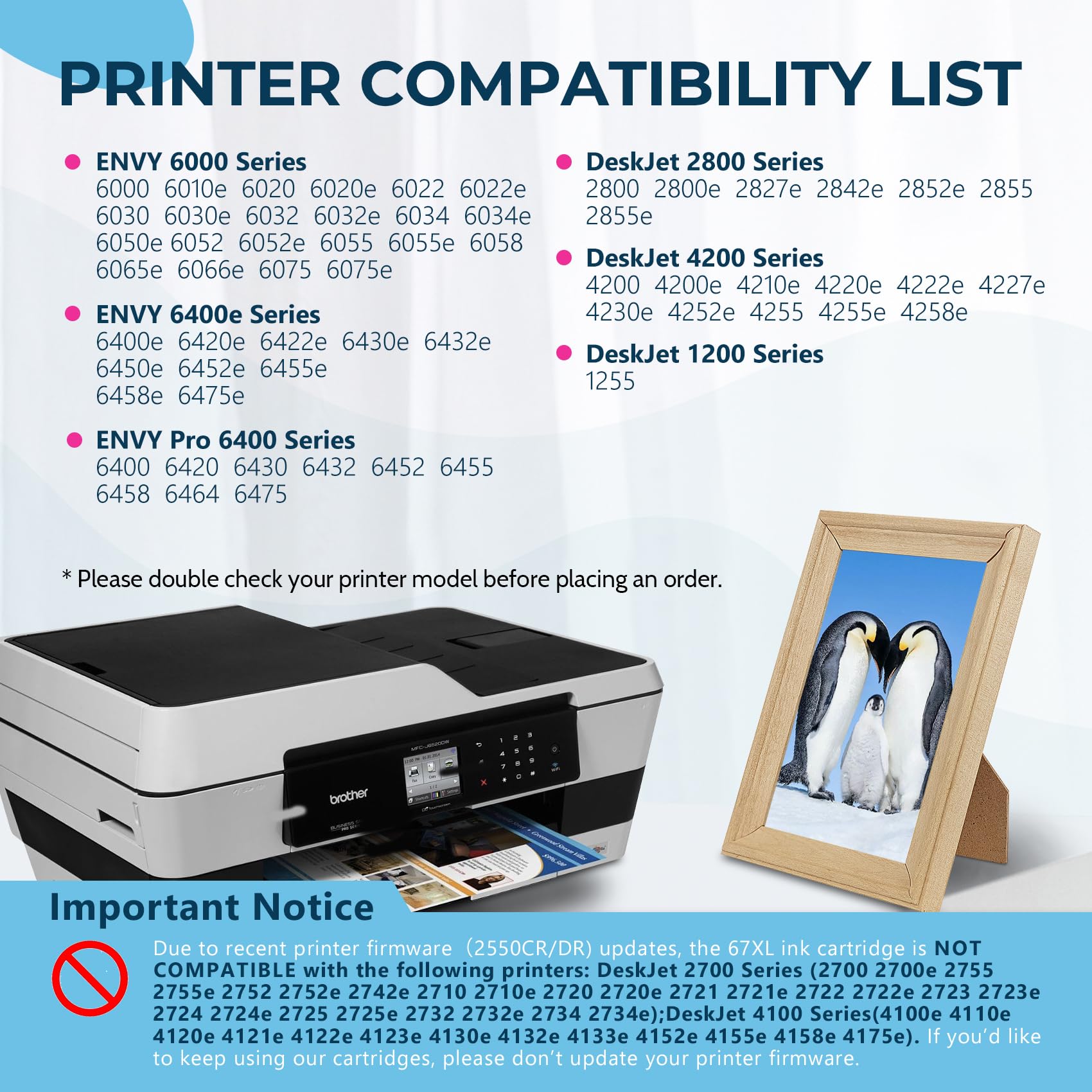 Penguin 67XL Ink Cartridge Replacement for HP 67 XL Deskjet 4200e 4258e 4220e 4255 4255e 4227e 2800e 2827e 2842e 2852e 2855 2855e Envy 6000 6052e Printers 67 Black & Color