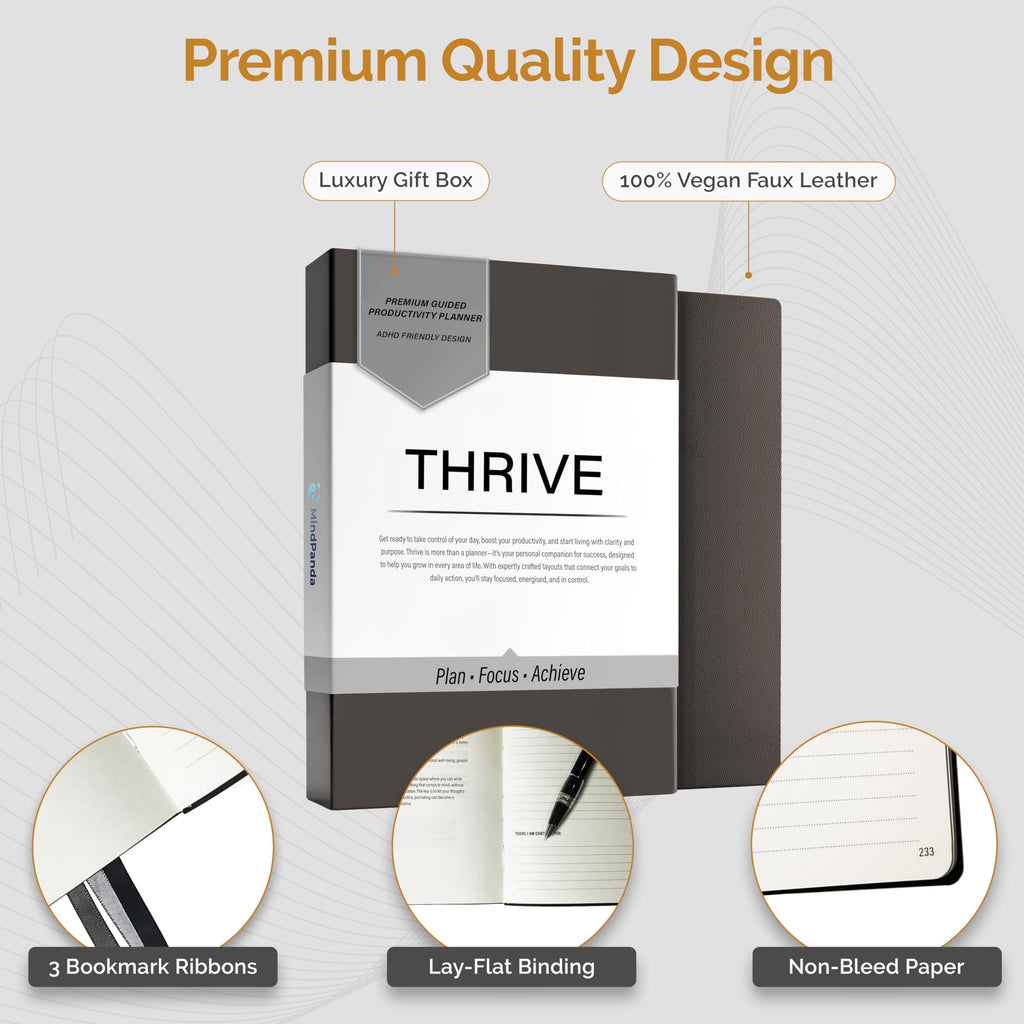 MindPanda | Thrive Productivity Planner for Daily, Weekly and Monthly Planning & Goal Setting - Premium Guided 90-Day System for Focus, Goal Setting, Gratitude & Happiness – ADHD-Friendly Design - A5