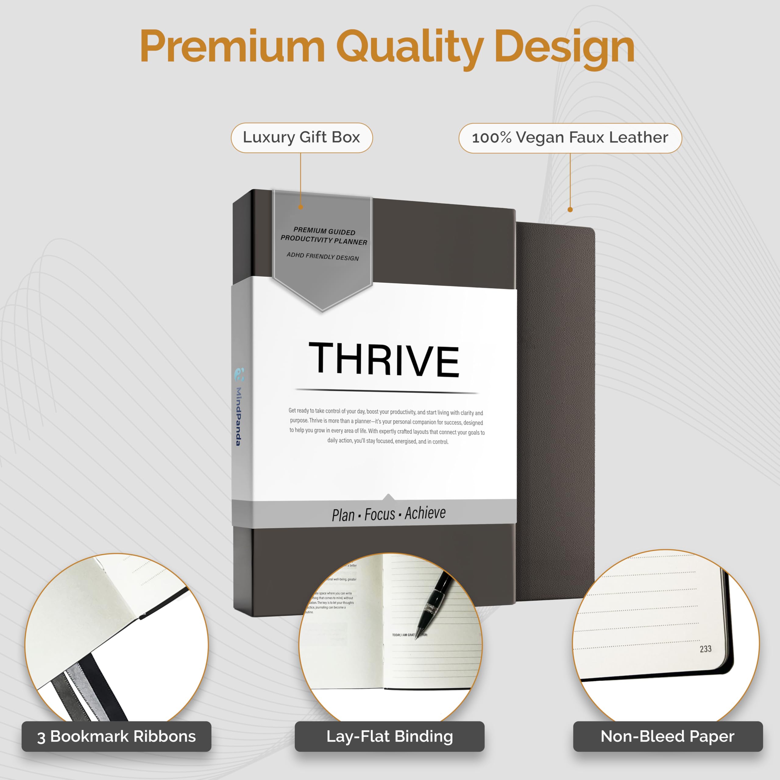 MindPanda | Thrive Productivity Planner for Daily, Weekly and Monthly Planning & Goal Setting - Premium Guided 90-Day System for Focus, Goal Setting, Gratitude & Happiness – ADHD-Friendly Design - A5