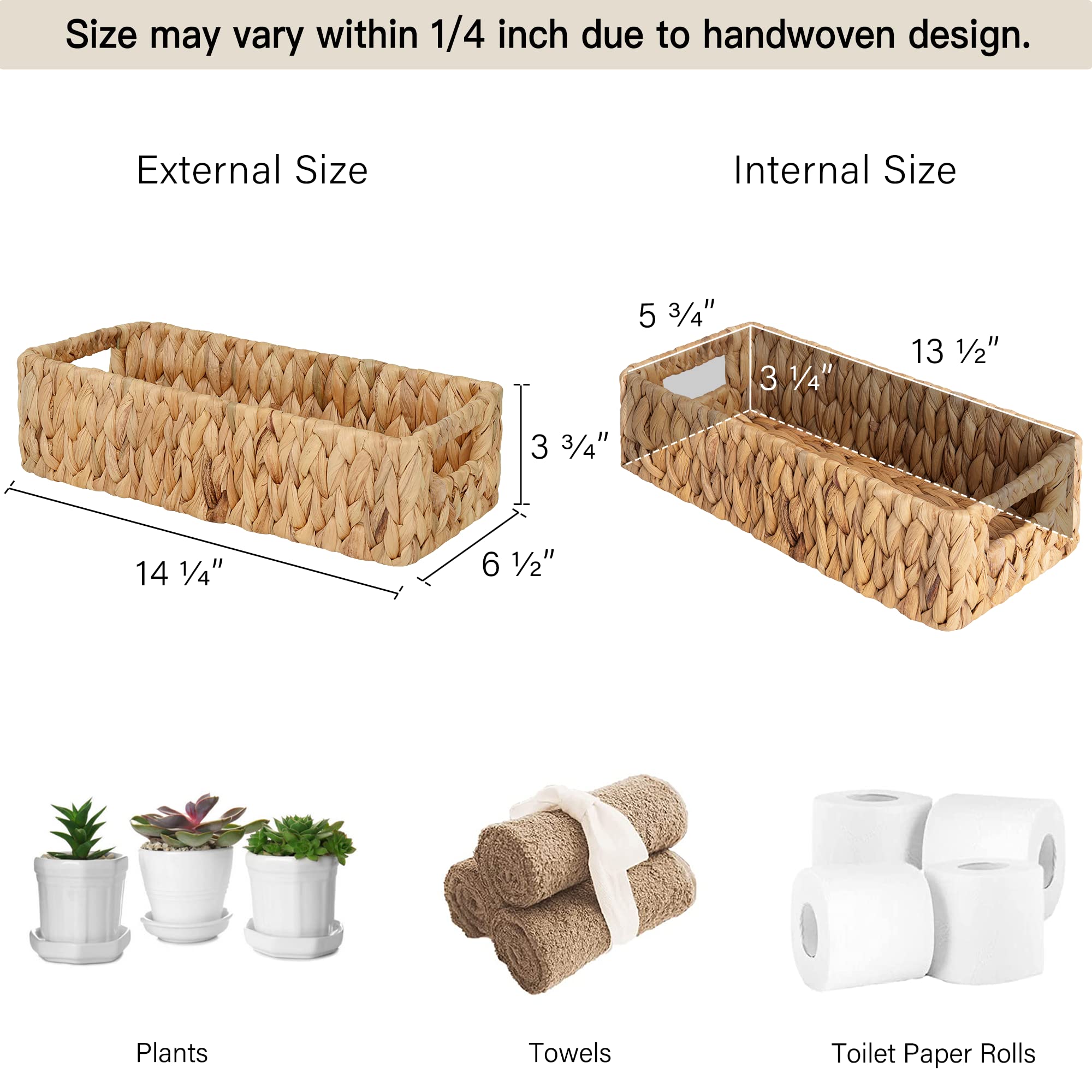 StorageWorks Water Hyacinth Basket for Toilet Paper, Wicker Baskets for Storage with Built-in Handles, 14 "L x 6 "W x 3 "H