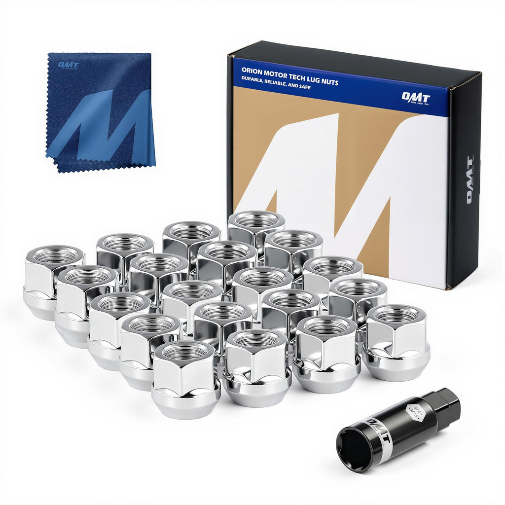 Orion Motor Tech 1/2"-20 Open End Lug Nuts, 3/4" 19mm Hex 0.84x0.9 in. Chrome Plated Wheel Lug Nuts Compatible with Dodge Dakota Ramcharger Ford Bronco Explorer F-150 Jeep Wrangler, Set of 20