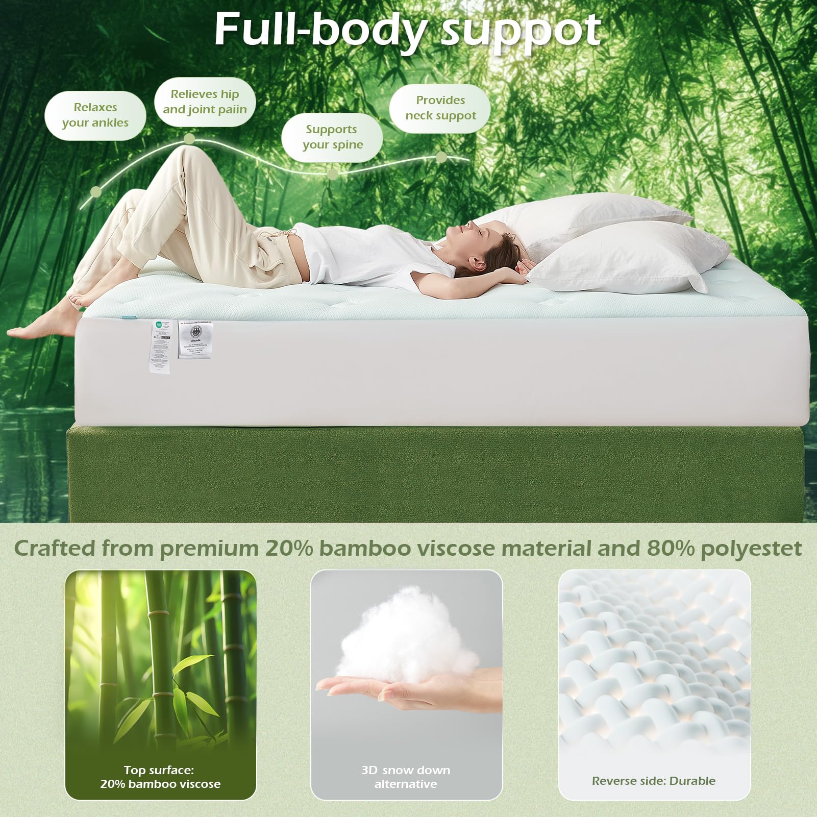 Hansleep Memory Foam Mattress Pad Twin XL, Twin XL Mattress Topper for College Dorm, Fluffy Mattress Pad with Deep Pocket, Breathable Air Mattress Topper Cover, White, 39x80 Inches