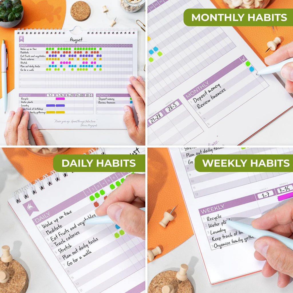Clever Fox Habit Tracker Calendar – Inspirational Goal Tracker and Habit Calendar for Atomic Habits – Colorful Habit & Goal Planner Journal to Boost Productivity – 24 Months, 10″ x 8″ (Black)