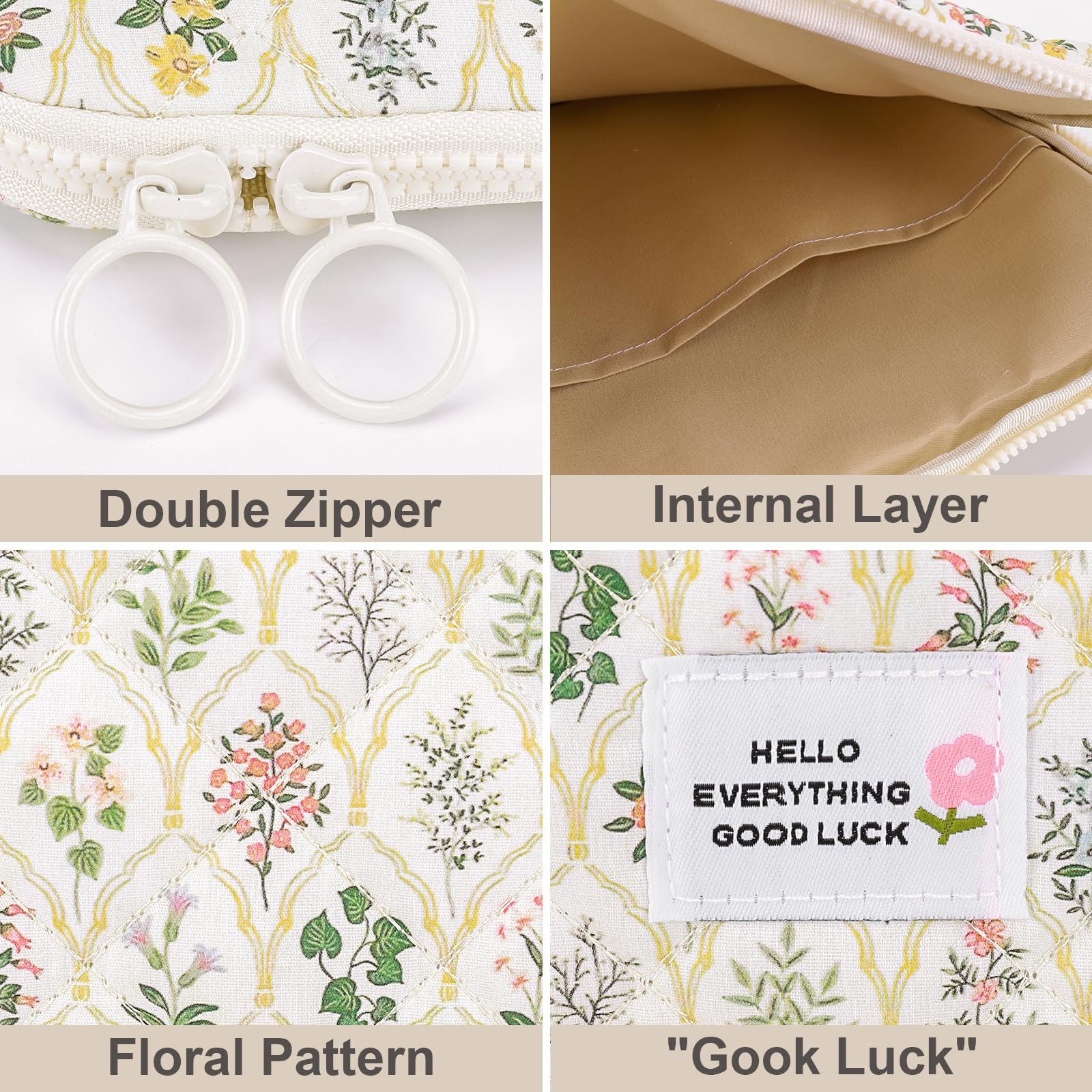 HICARRY Cute Puffy Laptop Sleeve Aesthetic Flower Print Quilted Laptop Case Puffer Cute Laptop Protective Case