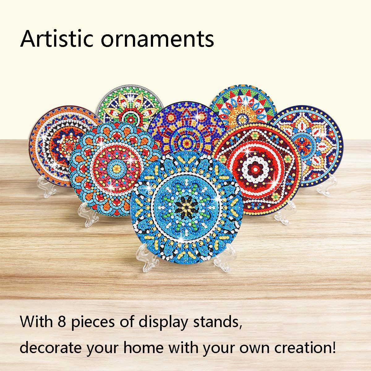 Muzagroo Art Mandala Diamond Painting Coasters with Holder 5D Diamond Art Kits for Beginners Stress-reducing Handicrafts for Adult DIY Coaster Art Craft Supply 8 PCS (Mandala)