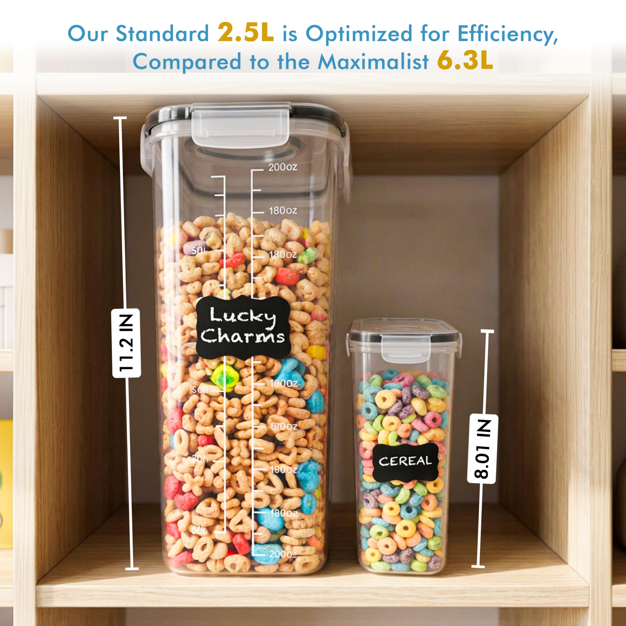 Shazo 2 Pack (2.5L / 15.4 oz) Cereal Storage Containers - Bpa-Free Airtight Food Storage Containers with Lids, BPA-Free Plastic Cereal Dispenser for Pantry, Rice, Flour, Sugar & Pasta