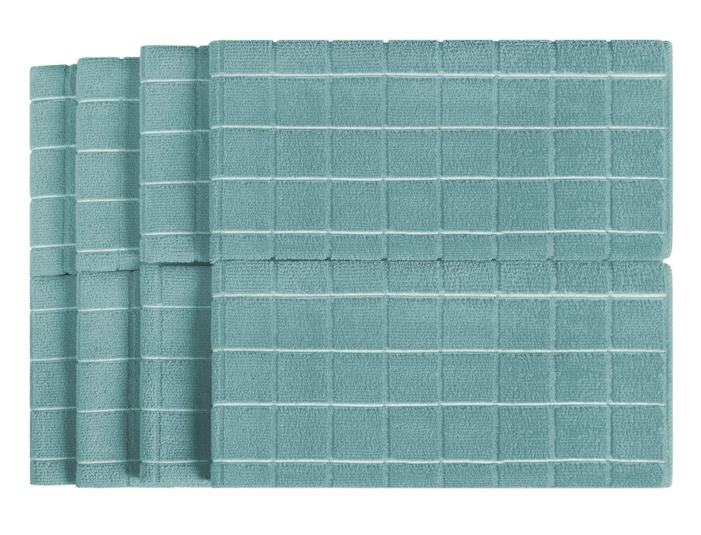 Microfiber Dish Towels - Soft, Super Absorbent and Lint Free Kitchen Towels - 8 Pack (Lattice Designed Lake Blue Colors) - 26 x 18 Inch