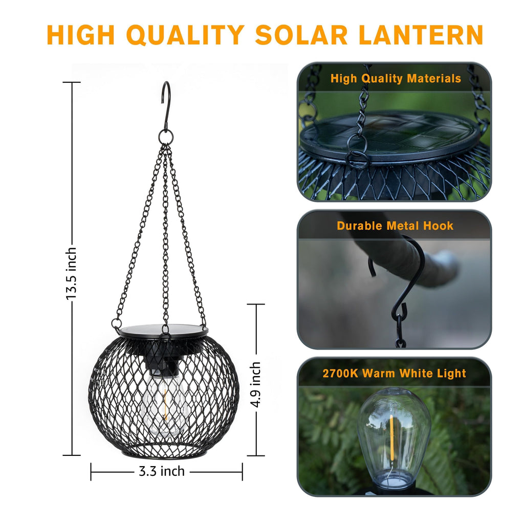 SyouHome Solar Lanterns Outdoor, 2 Pack Brighter Metal Solar Hanging Lanterns, IP65 Waterproof Solar Lights Outdoor, Gardening Gifts & Decor for Garden Yard Patio Pathway