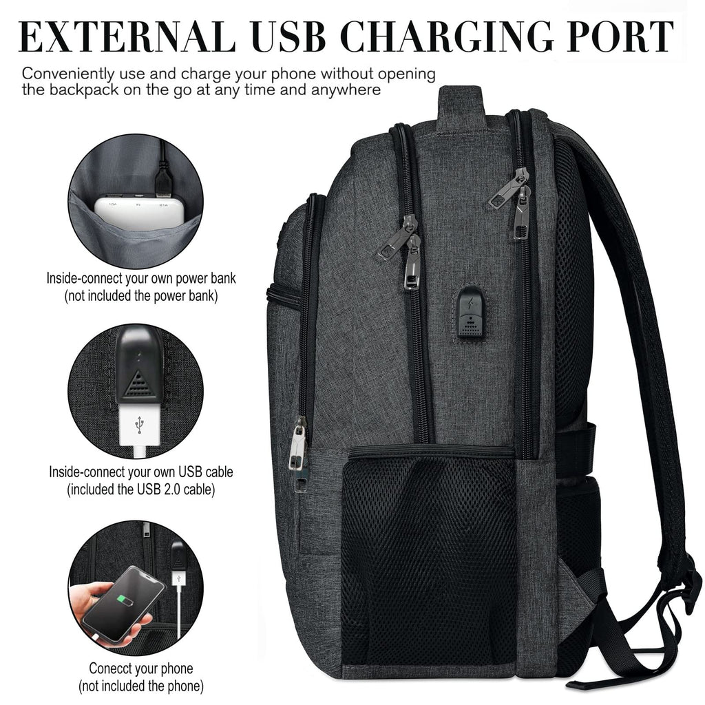 Backpack for Men and Women, School Backpacks for Teen Boys and Girls, Black Water Resistant Back Pack, Business Men Sturdy Computer Bag with USB Charging Port, Gifts