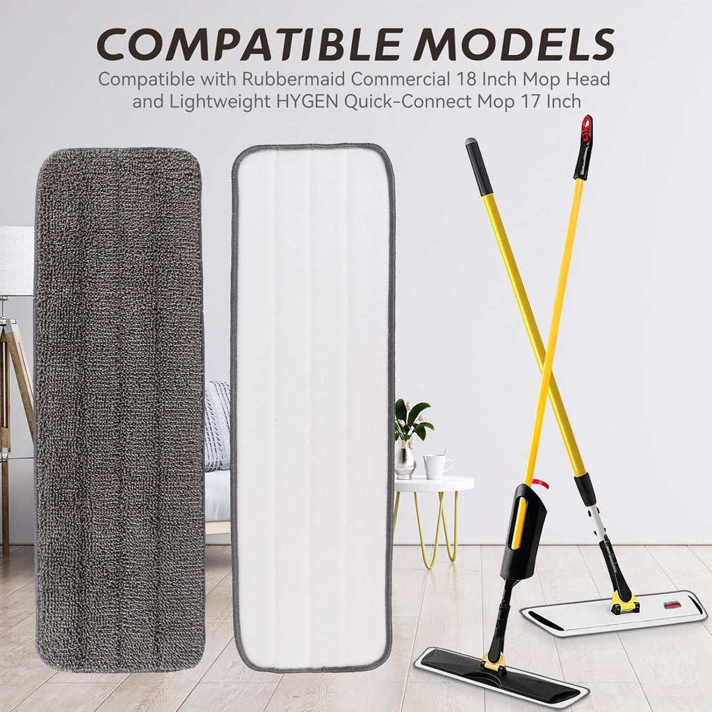 Replacement Mop Pads Fit for Rubbermaid Commercial 18" and 17" Mops - 10 Pack Wet & Dry Commercial Cleaning Reusable Refills Fit for Any Microfiber Flat Mop System 18" and 17" - Gray