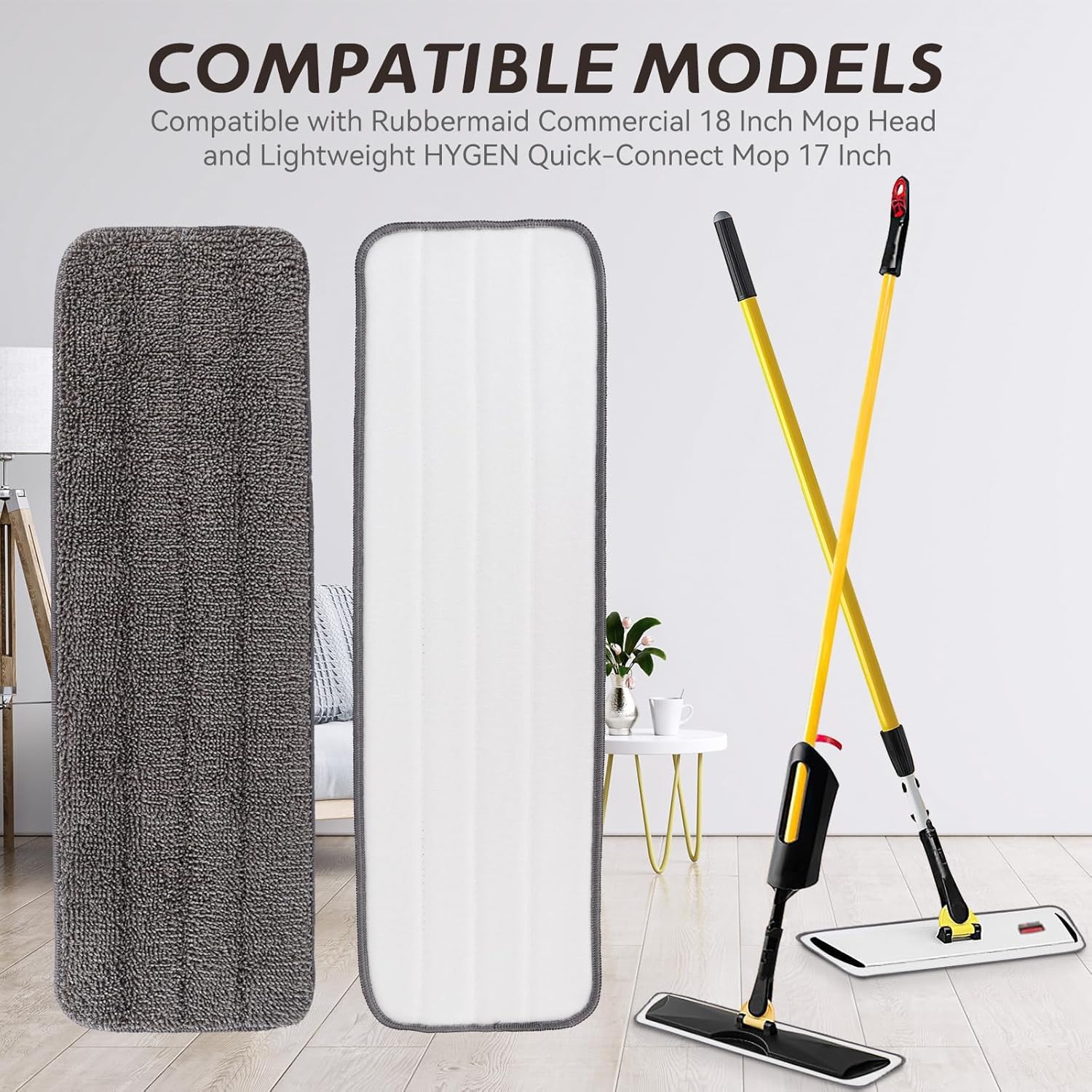 Replacement Mop Pads Fit for Rubbermaid Commercial 18" and 17" Mops - 10 Pack Wet & Dry Commercial Cleaning Reusable Refills Fit for Any Microfiber Flat Mop System 18" and 17" - Gray