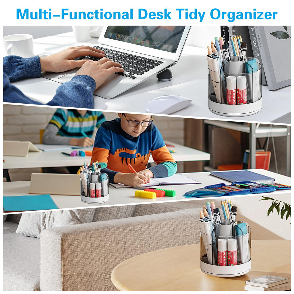 Marte Vanci Pen Holder for Desk, 360°Rotating Pen Holder for Desk, Pencil Holder Makeup Holder for Home Office School, Desktop Storage Stationery Desk Organizers and Accessories (White)