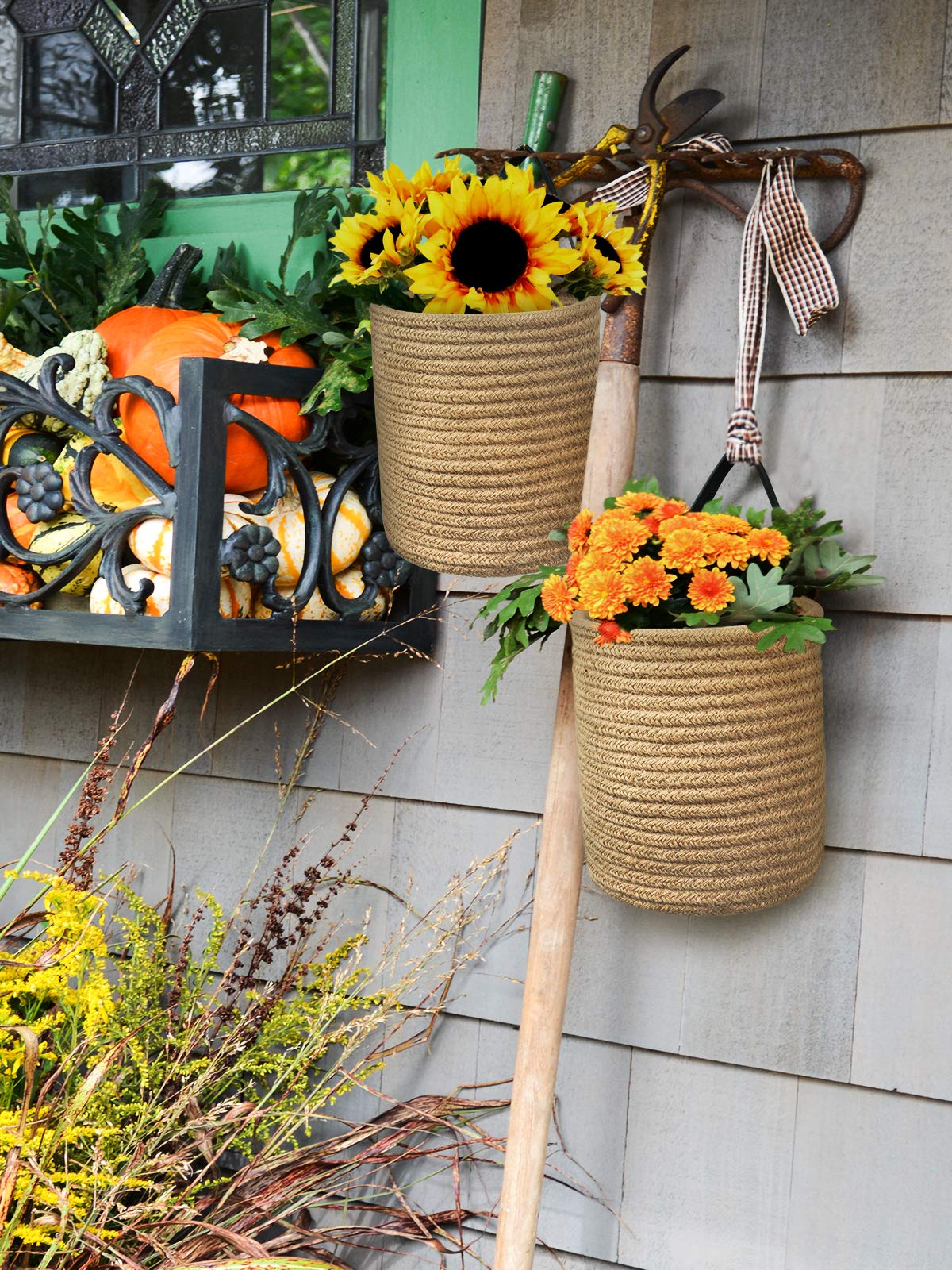 Goodpick 2pack Jute Hanging Baskets - 7.87" x 7" Small Woven Fern Hanging Basket Flower Plants, Jute Woven Basket