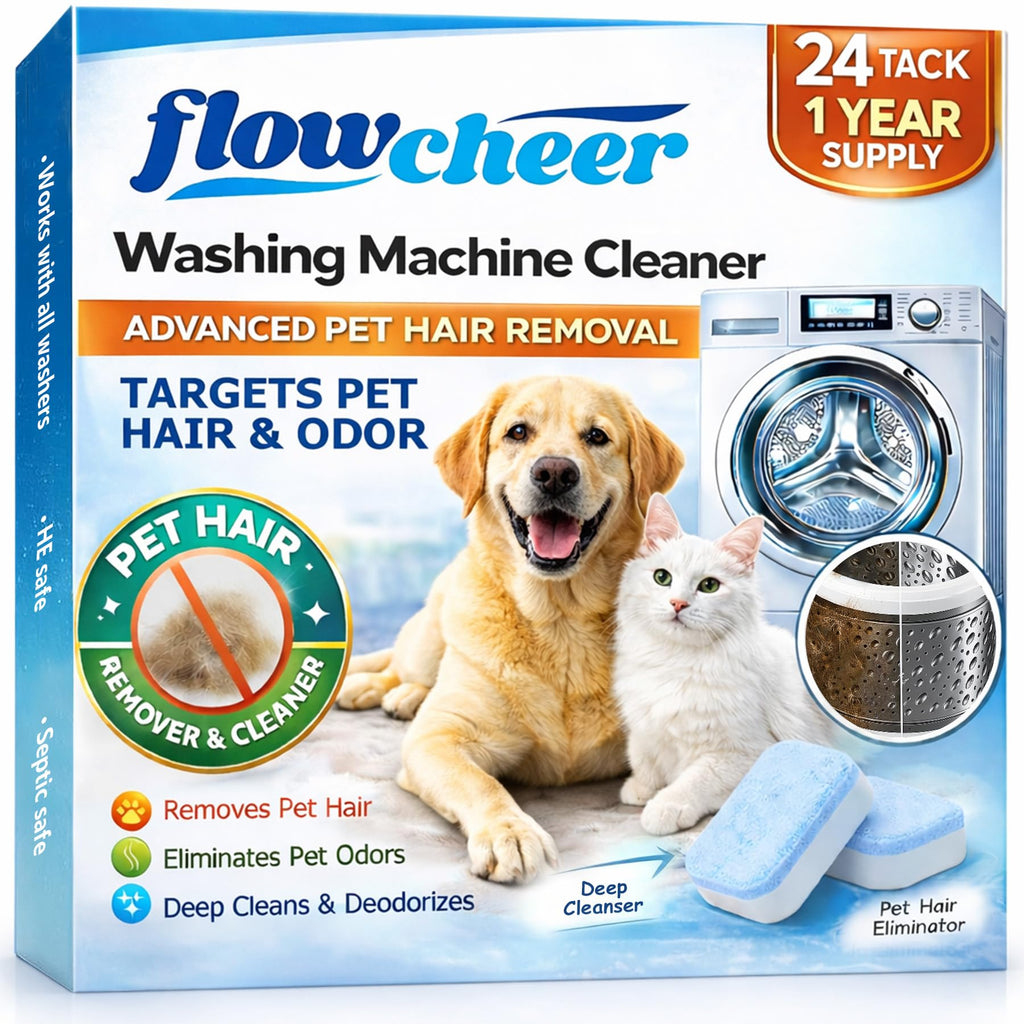 flowcheer Washing Machine Cleaner for Pet Hair, Laundry Machine Cleaner Tablets -Targets Pet Hair & Odor, 24 Pack Advanced Removal Tablets Septic-Safe -1 Year Supply