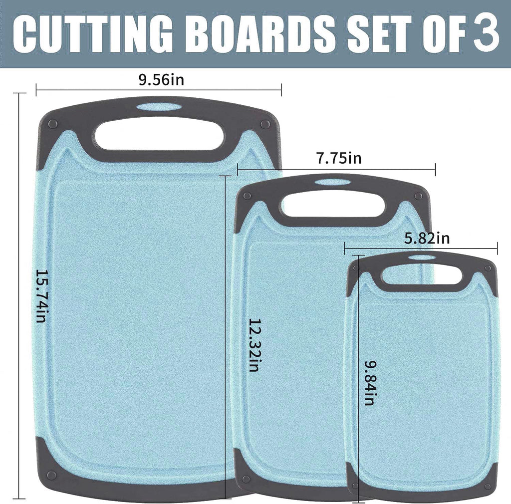 Cutting Boards Kitchen Cutting Board (3-Piece Set) Chopping Boards- Plastic Cutting Boards Set, Juice Grooves, BPA-Free and Dishwasher Safe (Blue)