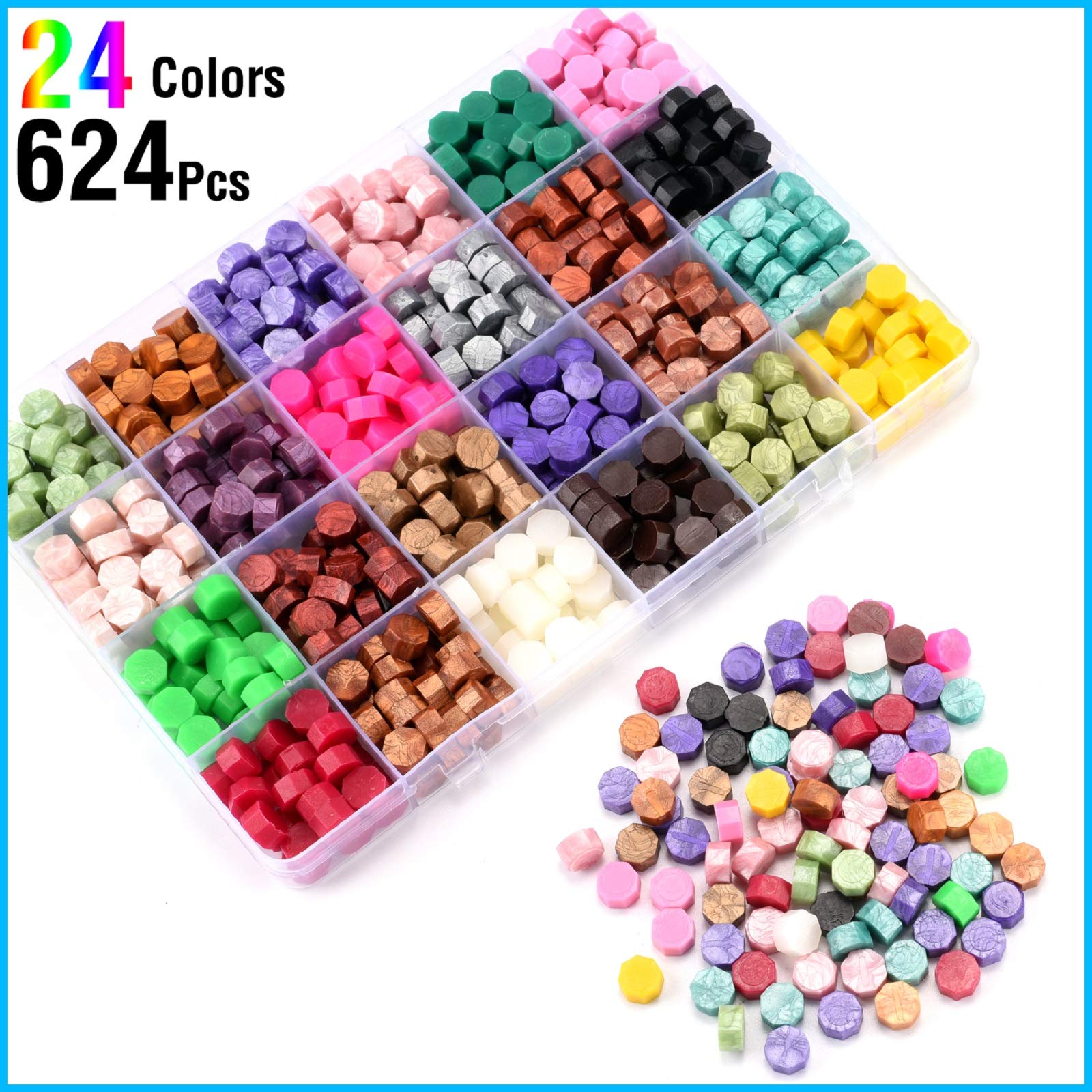 CHUHUAYUAN Wax Seal Stamp Kit with Gift Box, 24 Colors and 624 Pcs Wax Seal Beads with Wax Seal Stamp, Sealing Wax Warmer, Wax Seal Metallic Pen and Envelope, Wax Seal Kit for Gift and Decoration