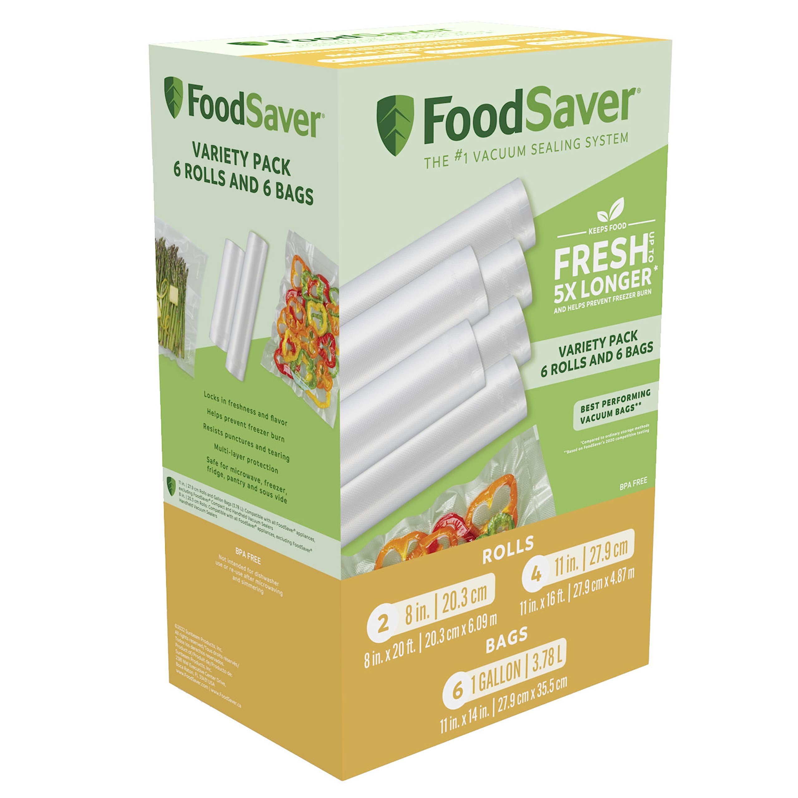 FoodSaver Vacuum Sealer Bags & Rolls, BPA-Free Combo Pack with 6 Assorted Vacuum Seal Bags and 6 Rolls for Airtight Food Storage and Sous Vide (12 Total)