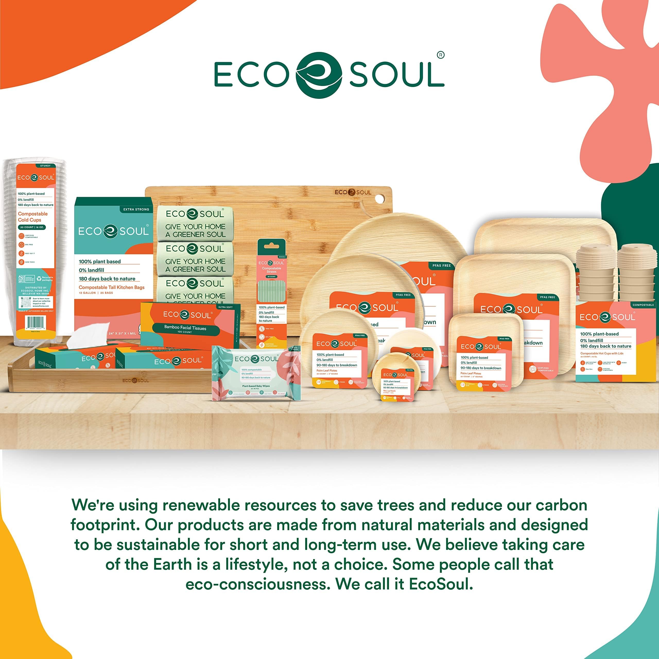 ECO SOUL 100% Compostable 10 Inch & 7 Inch Palm Leaf Plates [50-Pack] I Premium Disposable Plates Set I Heavy Duty Eco-Friendly Bamboo Plates Like I Biodegradable Party Plates Pack