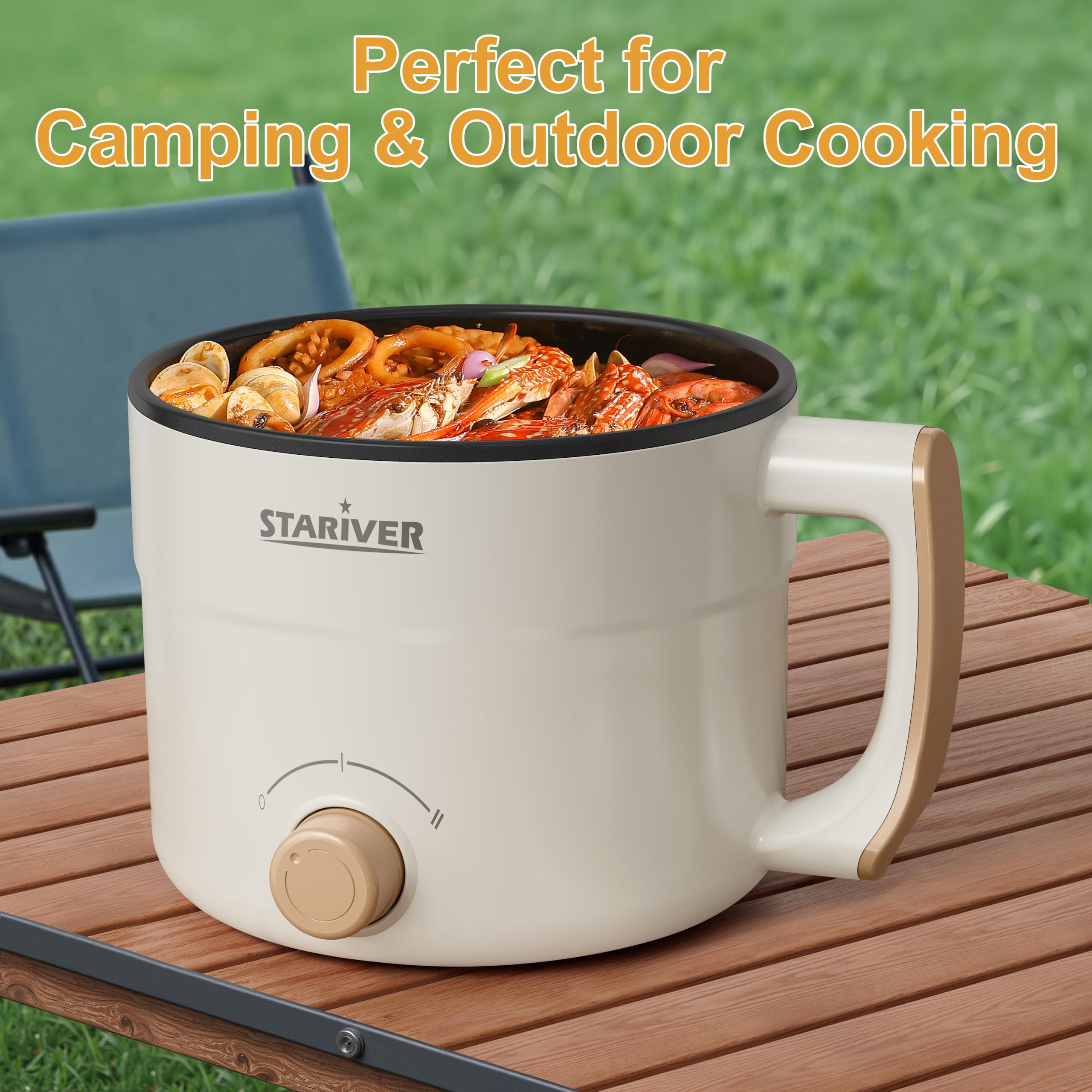 Stariver 1.5L Electric Hot Pot with Dual Power - Mini Portable Non-Stick Noodle Cooker for Ramen, Soup, Pasta, Egg, Oatmeal - Overheat & Boil-Dry Protection - Ideal for Dorm, Office, Travel Gift