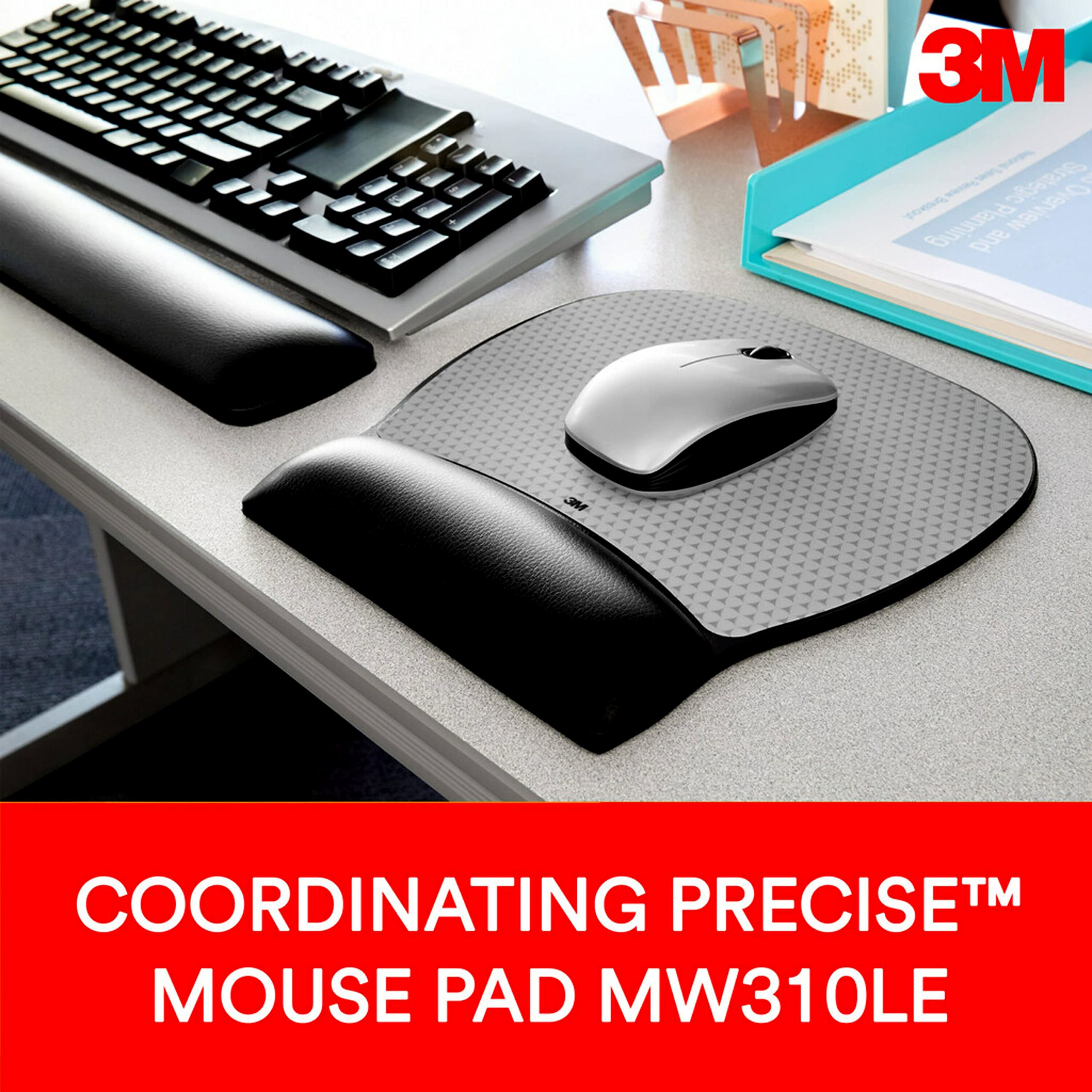 3M Keyboard Wrist Rest, 19" Long, Ergonomic Gel, Black Leatherette