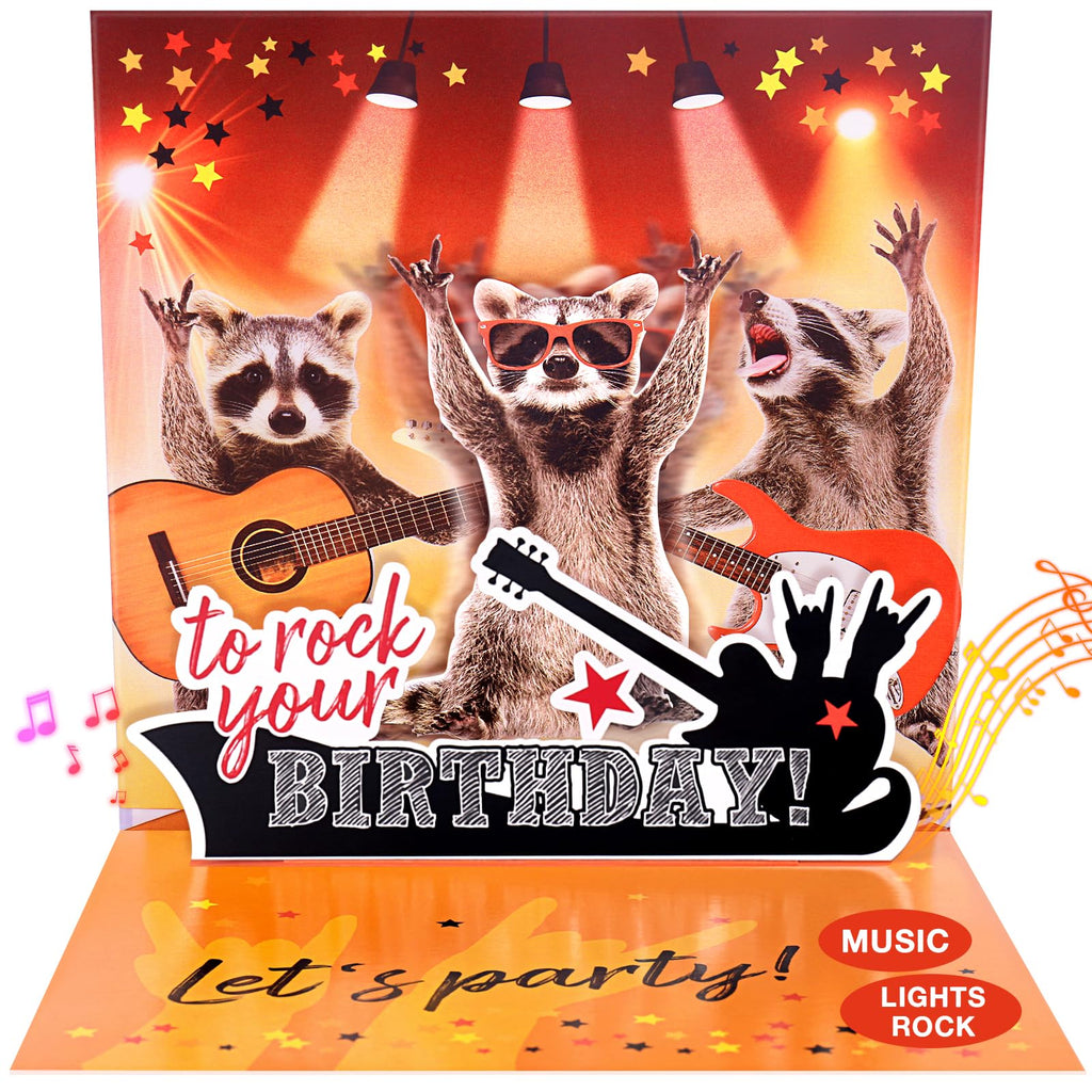 FITMITE Birthday Cards, Funny MUSICAL&SHAKING Raccoon Pop-up Greeting Card Birthday Gifts for Women Men Husband Wife Kids