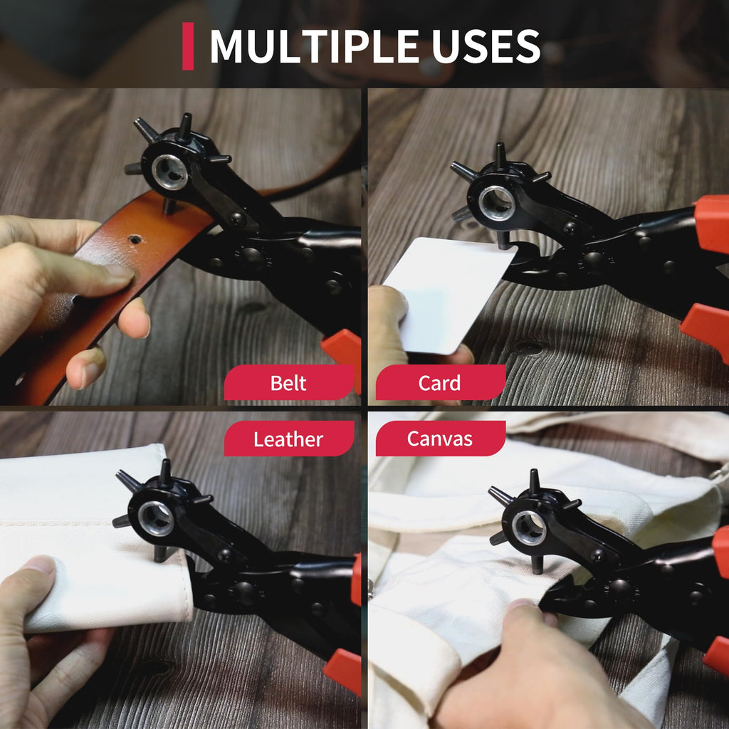 XOOL Revolving Punch Plier Kit, Leather Hole Punch Set for Belts, Watch Bands, Straps, Dog Collars, Saddles, Shoes, Fabric, DIY Home or Craft Projects, Heavy Duty Rotary Puncher, Multi Hole Sizes Make