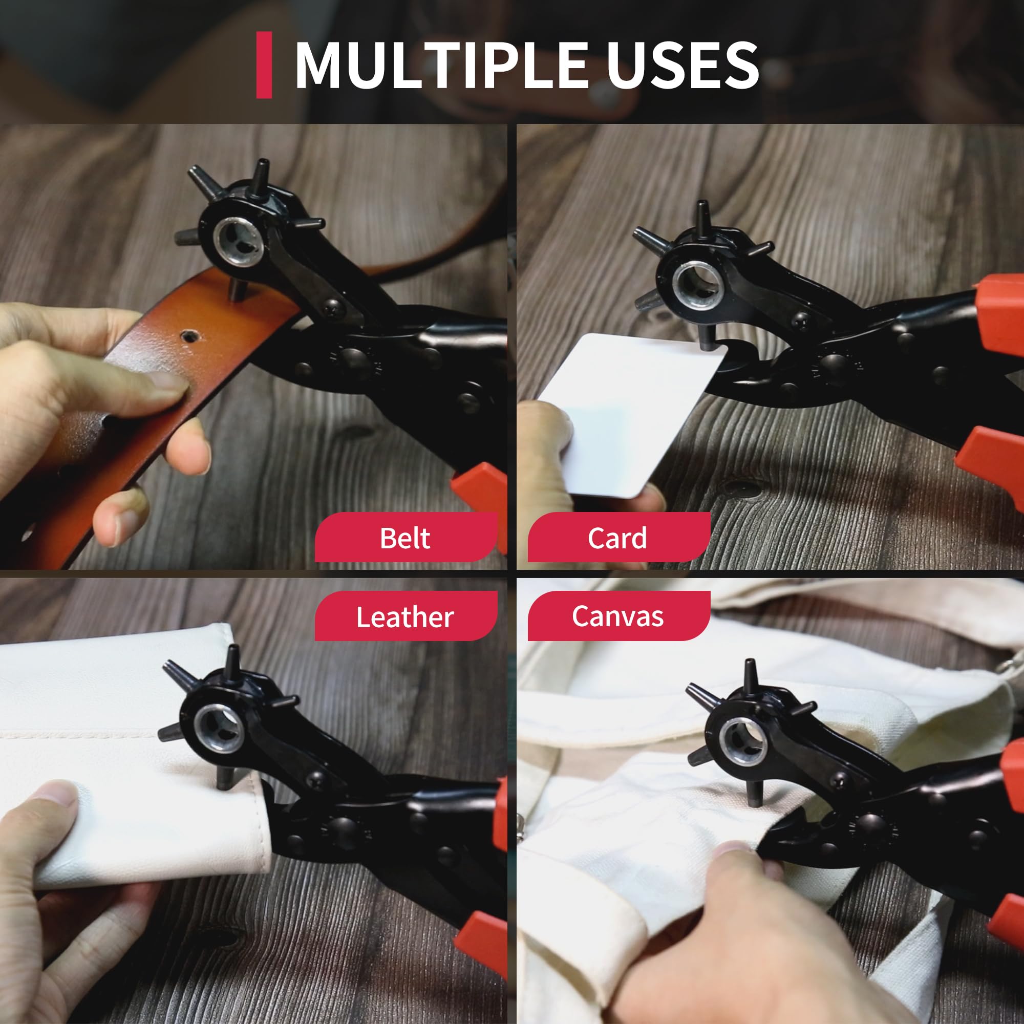 XOOL Revolving Punch Plier Kit, Leather Hole Punch Set for Belts, Watch Bands, Straps, Dog Collars, Saddles, Shoes, Fabric, DIY Home or Craft Projects, Heavy Duty Rotary Puncher, Multi Hole Sizes Make