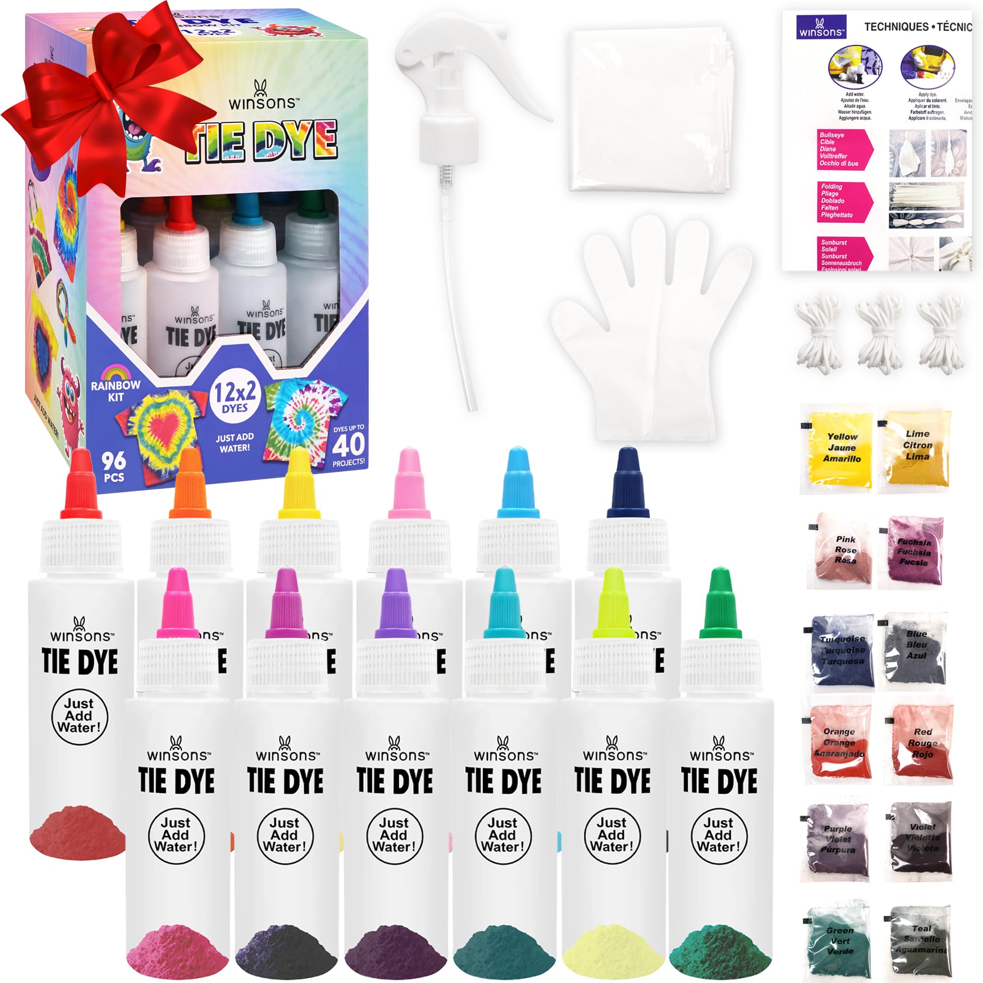 Tie Dye Kit, Tie Dye Set for Kids, 12 Vibrant Colors Pre-Filled Tye Dye Bottles, Non Toxic Permanent Fabric Dye Art Set, Easy DIY Fabric Art - Create Fun