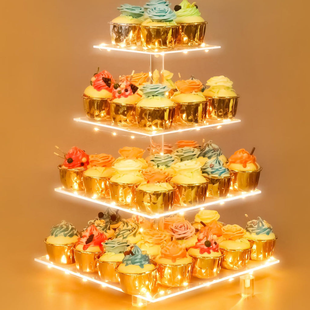 Weddingwish Pastry Stand 4 Tier Acrylic Cupcake Display Stand Cake Stand Dessert Stand Cupcake holder Pastry serving platter Candy Bar Party Décor Wedding Birthday Holidays，Christmas