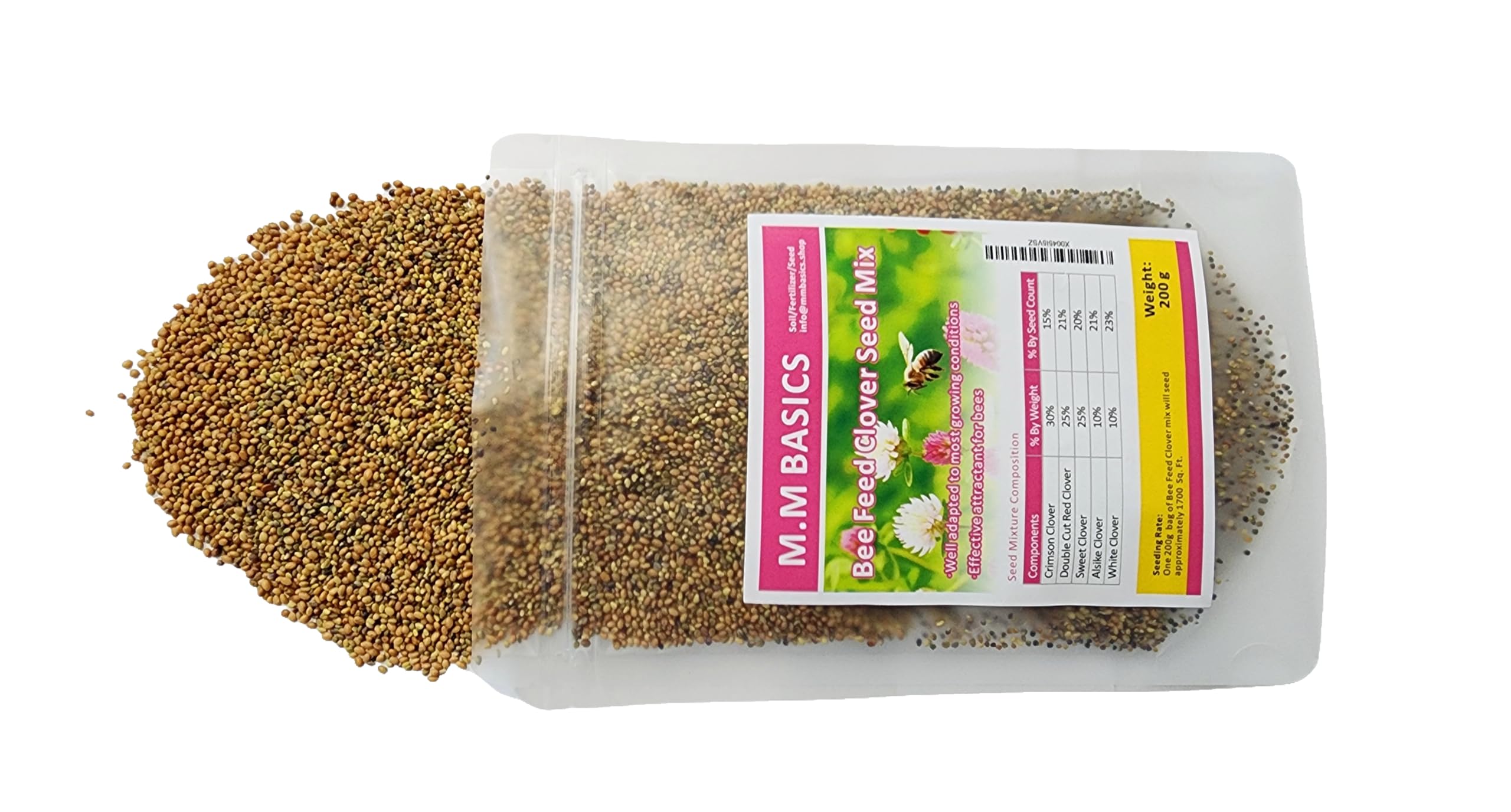Bee Feed Clover Seed Mix, with Crimson Clover, Red Clover, Sweet Clover, Alsike Clover, White Clover (Bee Feed Clover Seed Mix 200 g)