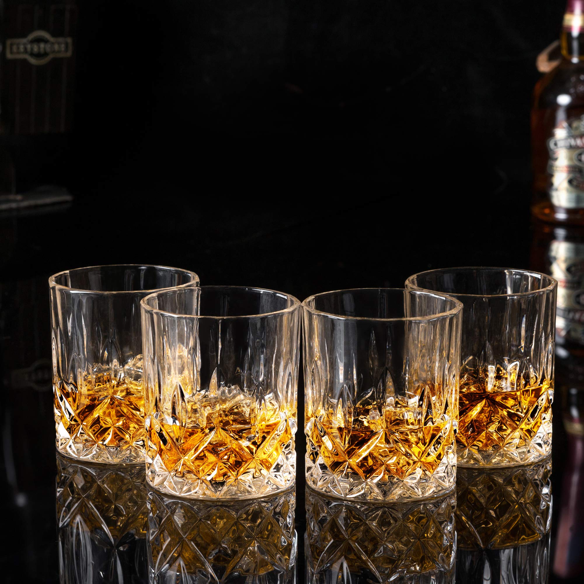 KANARS Whiskey Glasses Set of 4 - 300ml Old Fashioned Cocktail Glass - Premium Crystal Tumblers for Scotch, Whisky, Bourbon, Rum and Vodka - Unique Gift for Father's Day