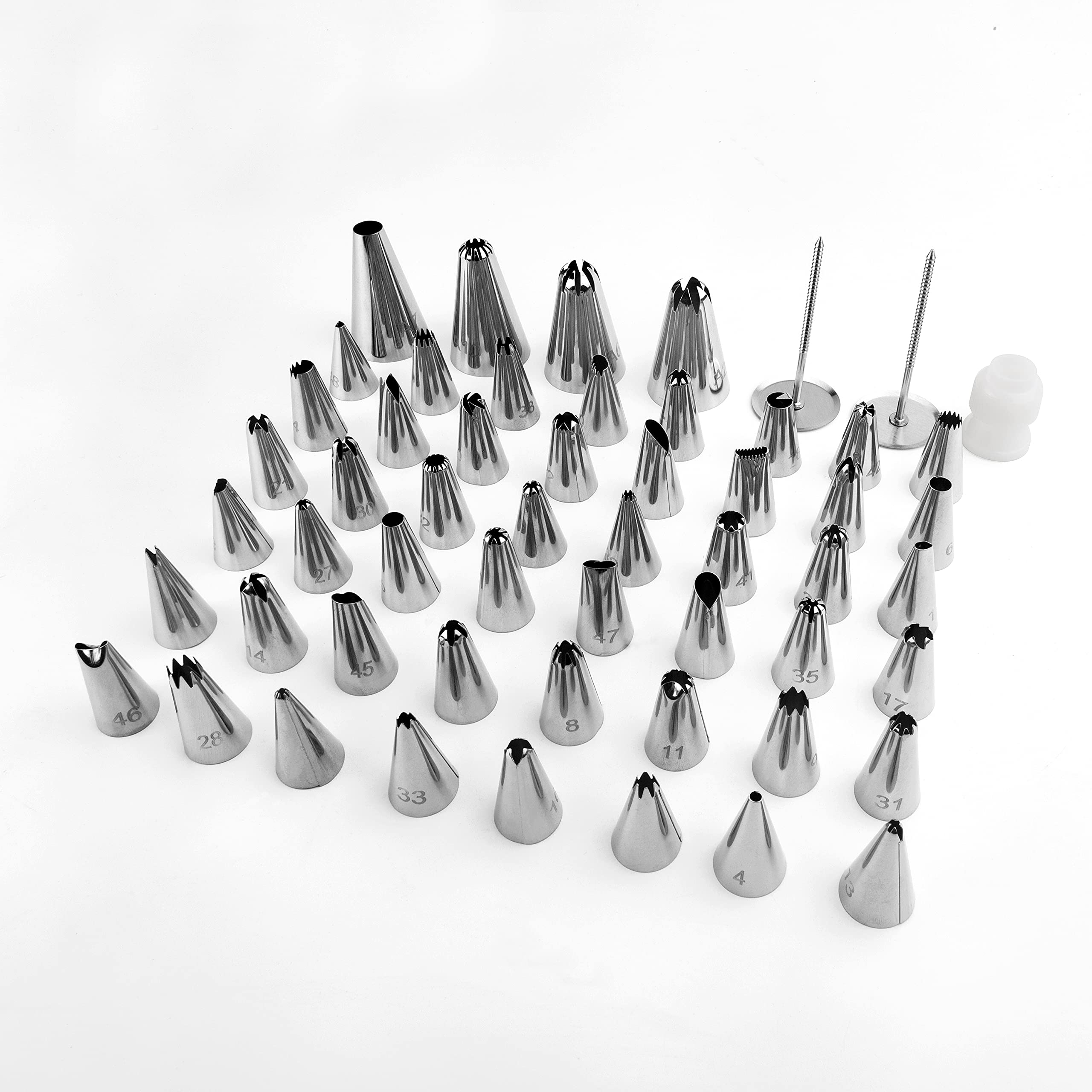 Icing Piping Tips Set Icing Piping Tips Set,52 Piping Tips,2 Flower Nails and 1 Coupler.A Durable and Convenient Box.