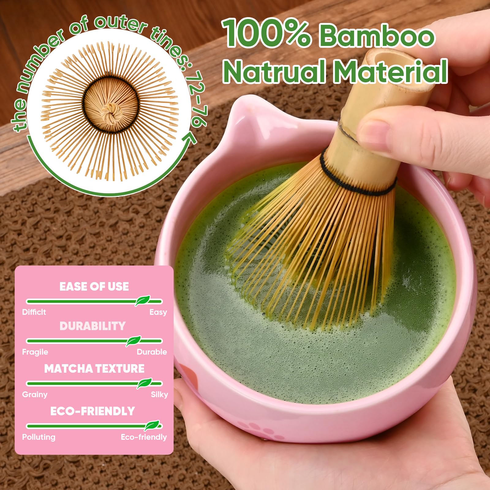 Vanmiya Matcha Whisk Set, 8Pcs Matcha Set for Ceremony, Matcha Kit, Matcha Whisk and Ceramic Bowl with Matcha Scoop & Sifter and All Accessories for Breakfast, Afternoon Tea, Gift for Matcha Lovers