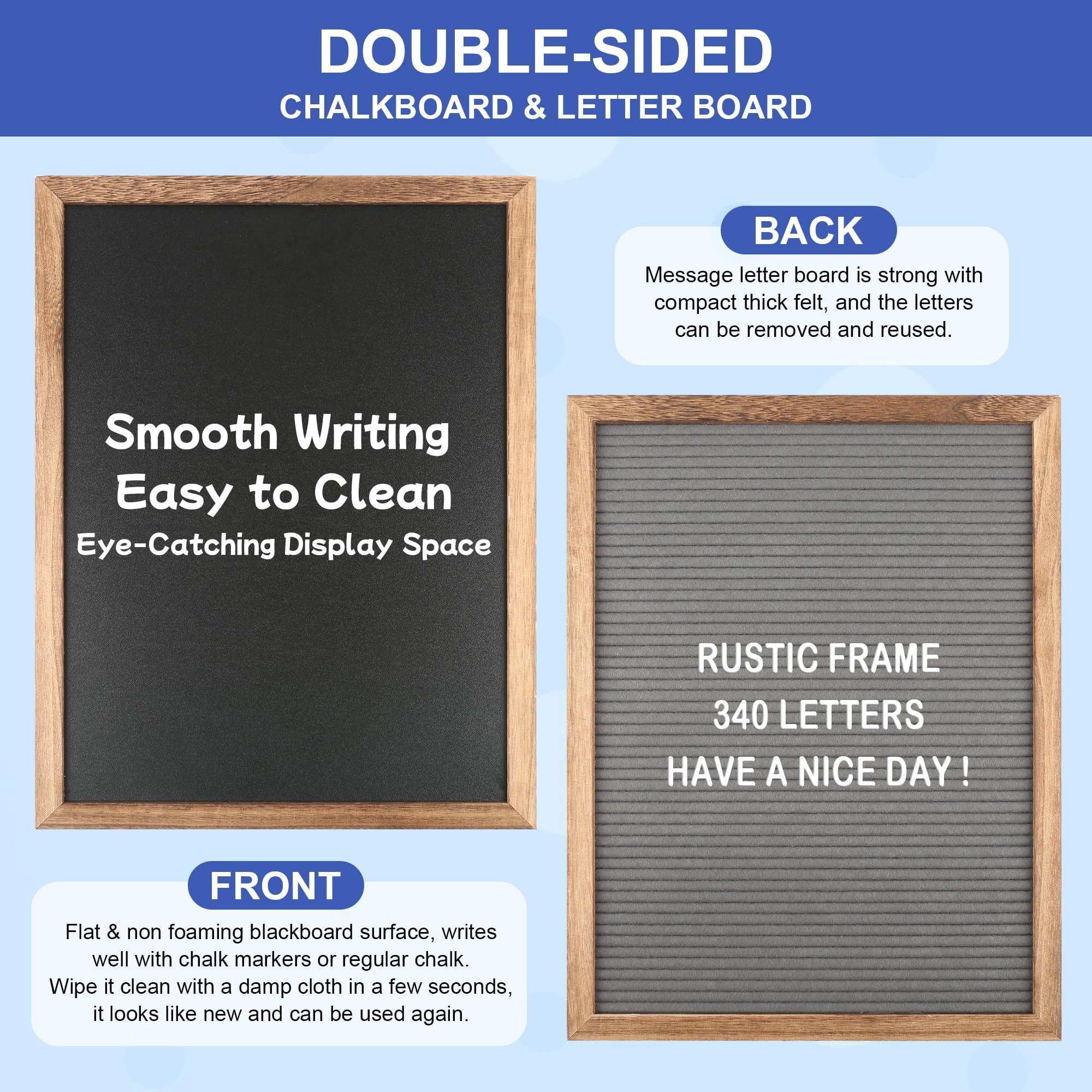 12x16 Inch A Frame Chalkboard Sign Double-Sided Rustic Changeable Felt Letter Board Chalkboard Menu for Restaurants, Weddings, Baby Announcement Board (Brown)