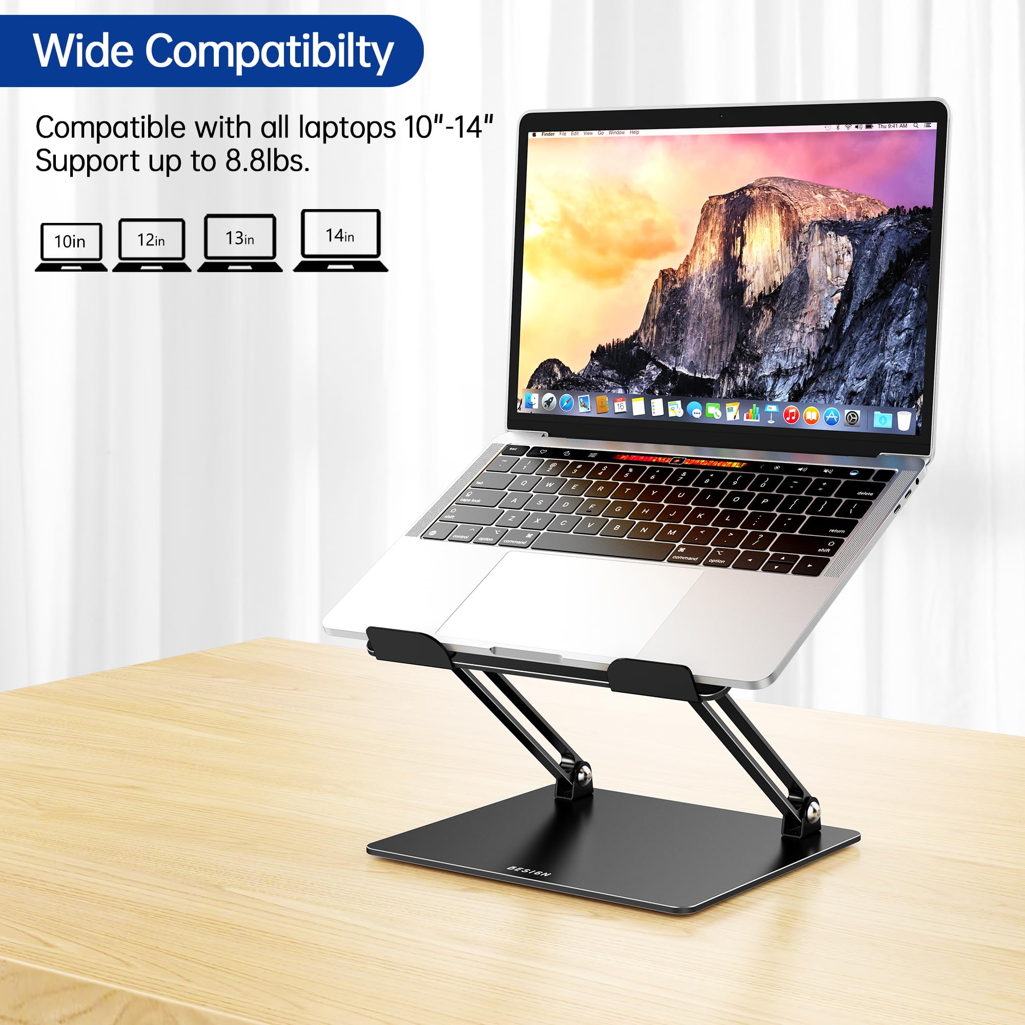 Besign LS10 Laptop Stand for Desk, Ergonomic Adjustable Notebook Tablet Stand, Riser Holder Computer Stand Compatible with Air, Pro, Dell, HP, Lenovo More 10-14" Laptops, Lapdesks (Black)