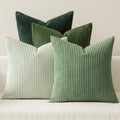 MIULEE Pack of 4 Green Corduroy Decorative Throw Pillow Covers 18x18 Inch Soft Boho Striped Pillow Covers Modern Farmhouse Home Decor for Sofa Living Room Couch Bed