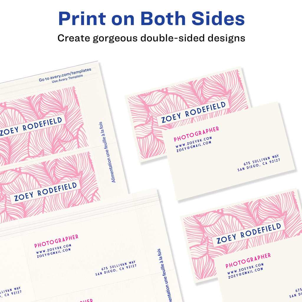 Avery Ink Jet Two-Side Printable Clean Edge Business Cards, White, Glossy, Pack of 200 (8859)