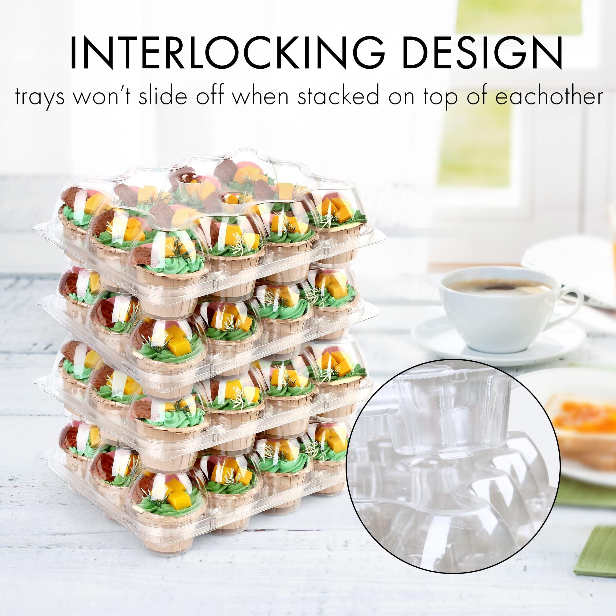 LotFancy Cupcake Containers 12 Count, 12 Sets, Plastic Cupcake Boxes Bulk, Cupcake Holder with Detachable Lid, Disposable Muffin Carrier, Standard Size