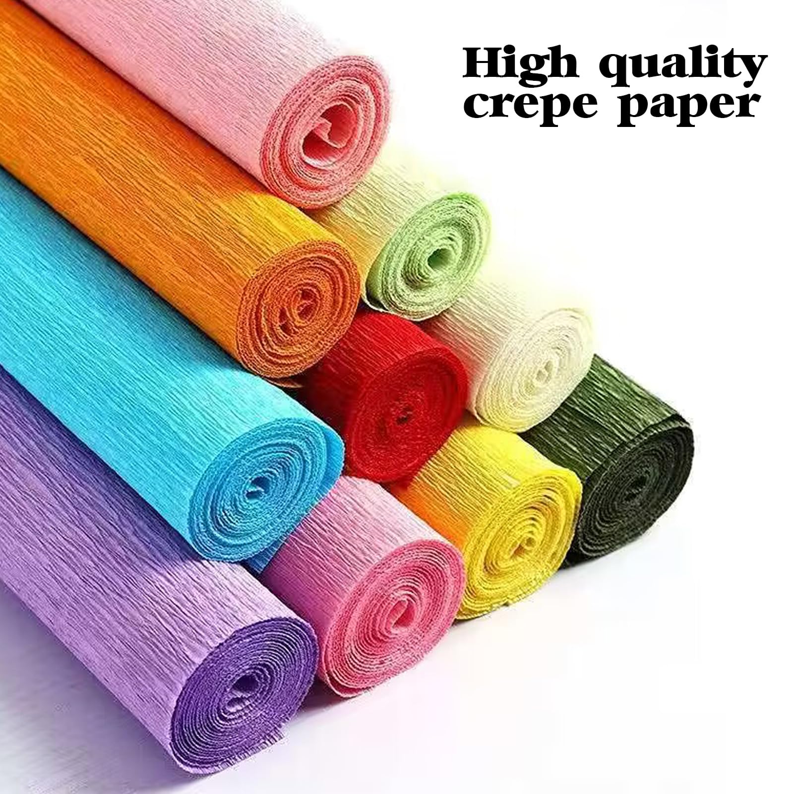 65pcs Crepe Paper Flower DIY Kits, 14 Rolls Rainbow Colors Crepe Paper Rolls 8ft Long 10 Inch Wide, 50 Pcs Green Floral Iron Wire and 1 Roll Green Tape for Birthday Party Wedding Festival Ornament