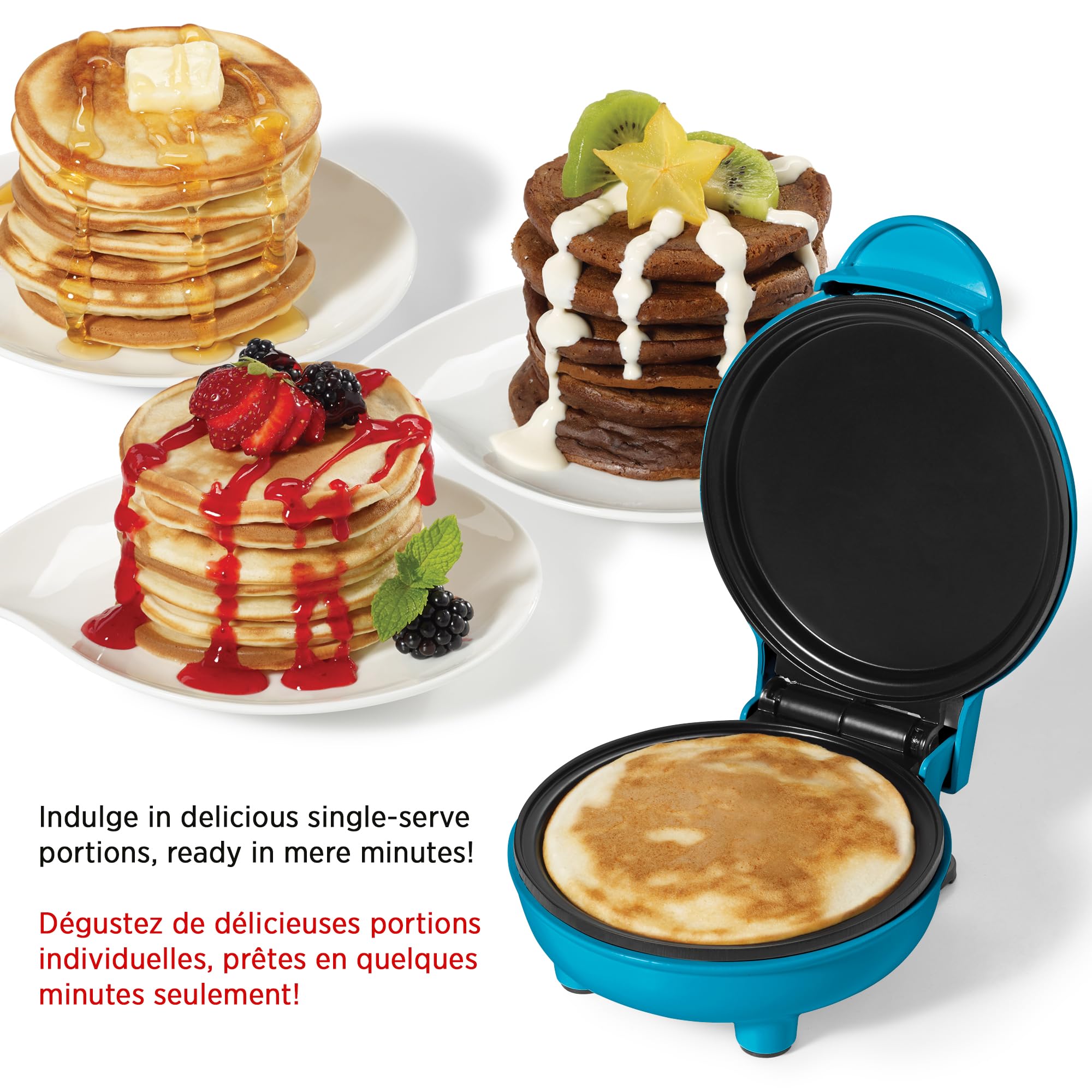 Starfrit Electric Mini Pancake Maker - 4" Non-Stick Cooking Surface - Easy to Use & Clean - Blue - 300W