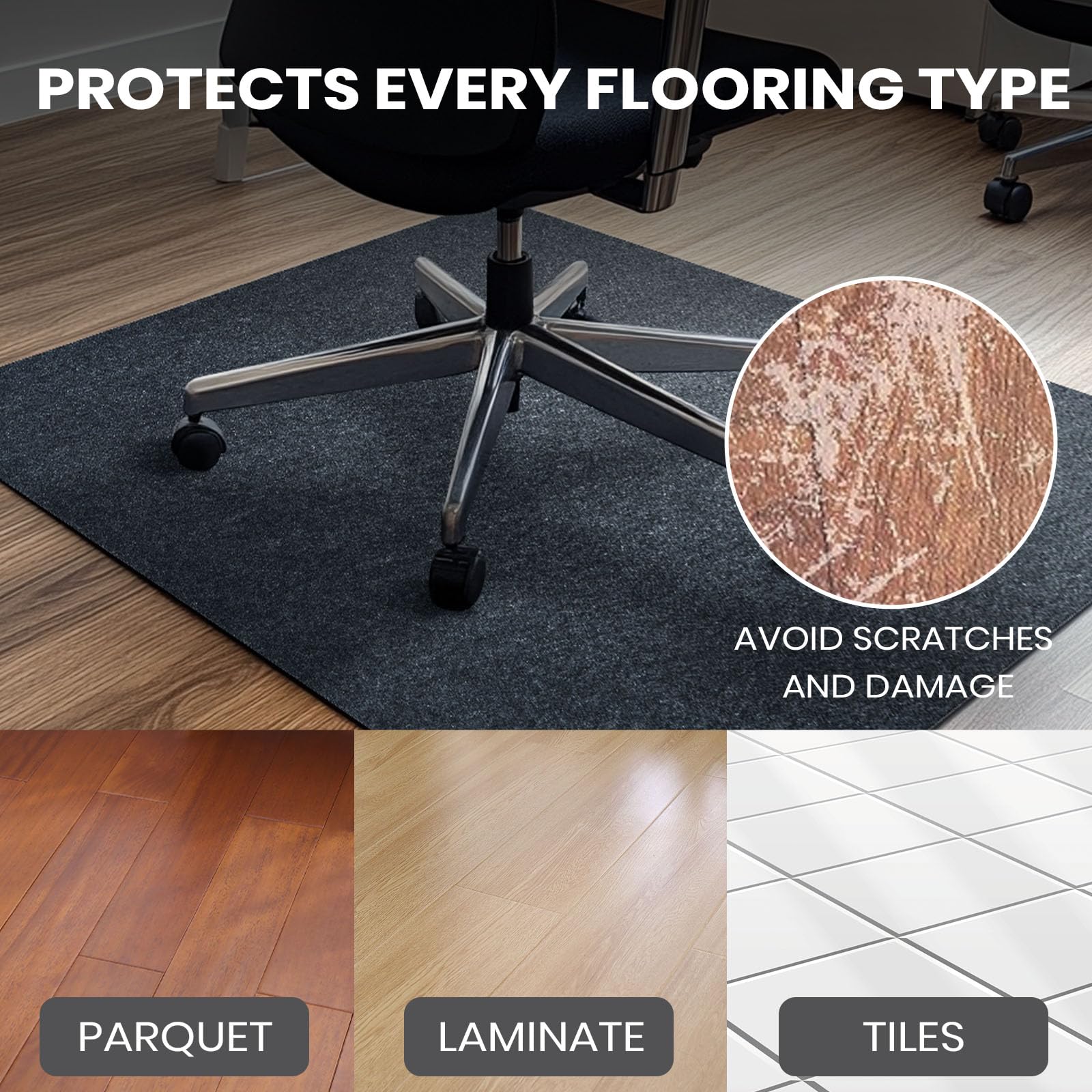 COSYLAND Office Chair Mat for Hardwood Floor and Tile - 90 x 120 CM Anti-Slip Desk Chair Mat - Multi-Purpose Hardwood Floor Protector Mat for Office - Home (Gray, 90 x 120 CM)