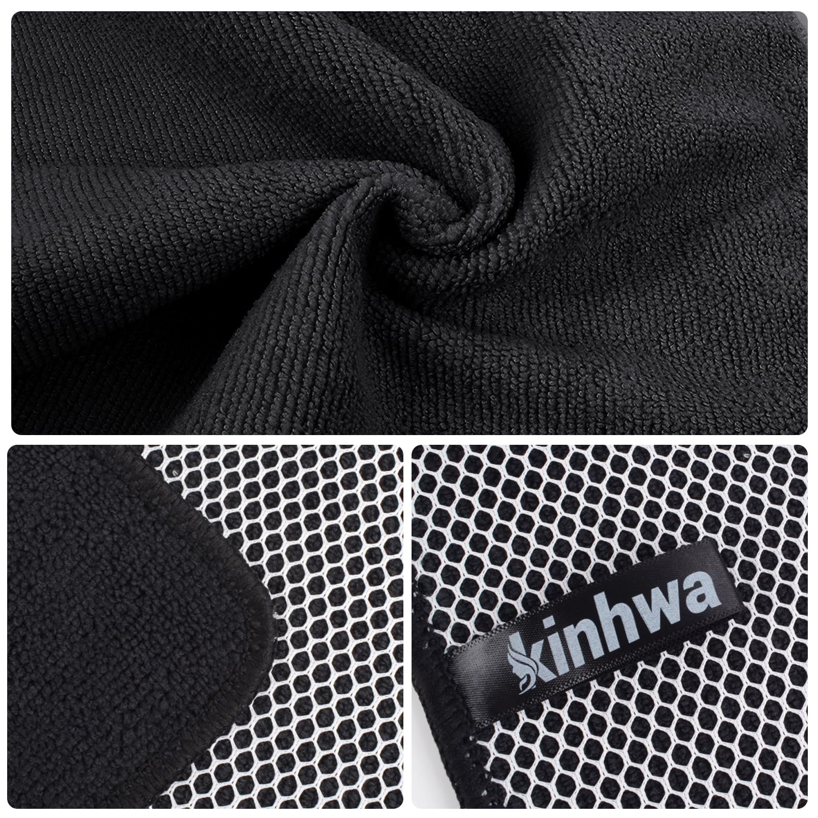 KinHwa Microfiber Dish Cloths Super Absorbent Kitchen Wash Cloth Dish Rags for Washing Dishes Fast Drying Cleaning Cloth with Scrub Side (Black, 7inchx7inch 18pc)