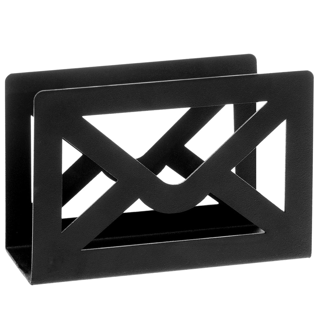 MyGift Modern Cutout Envelope-Design Black Metal Desktop Letter Holder