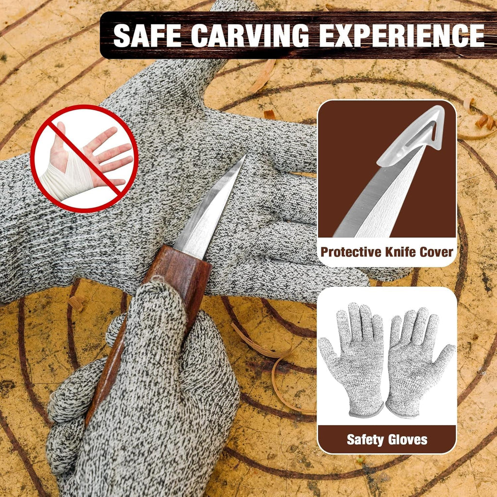 Wood Carving Kit, 23pcs Wood Carving Tool with 4PCS Wood Carving Knives & 5PCS Detail Knives 9 Basswood Blocks & Gloves & Roll Bag & Strop Block & Polishing Compound Whittling Kit Hobbies for Adults