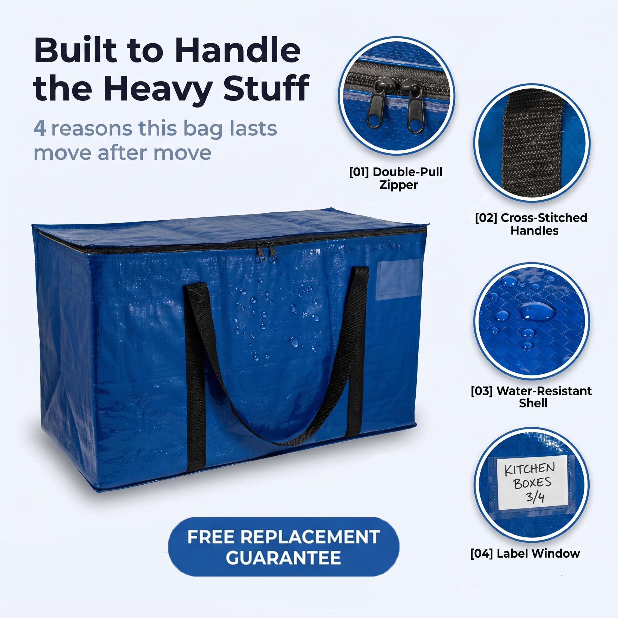 ClearSpace Heavy Duty Storage Bag - Large Moving Boxes with Backpack Straps, Zippers & Handles - Perfect for Traveling, Camping, Christmas Decorations, 4 Pack