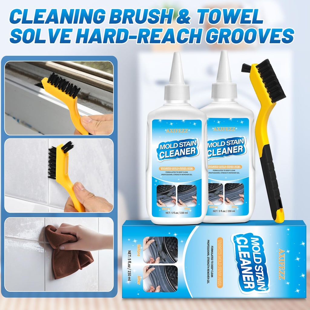 AXIFEZZ Mould Remover Gel, 2 Pack Household Washing Machine Cleaner, Grout Cleaner Gel with Brush and Cloth for Kitchen & Bathroom Cleaning, Shower, Sinks, Tiles, Grout and Refrigerator Strips