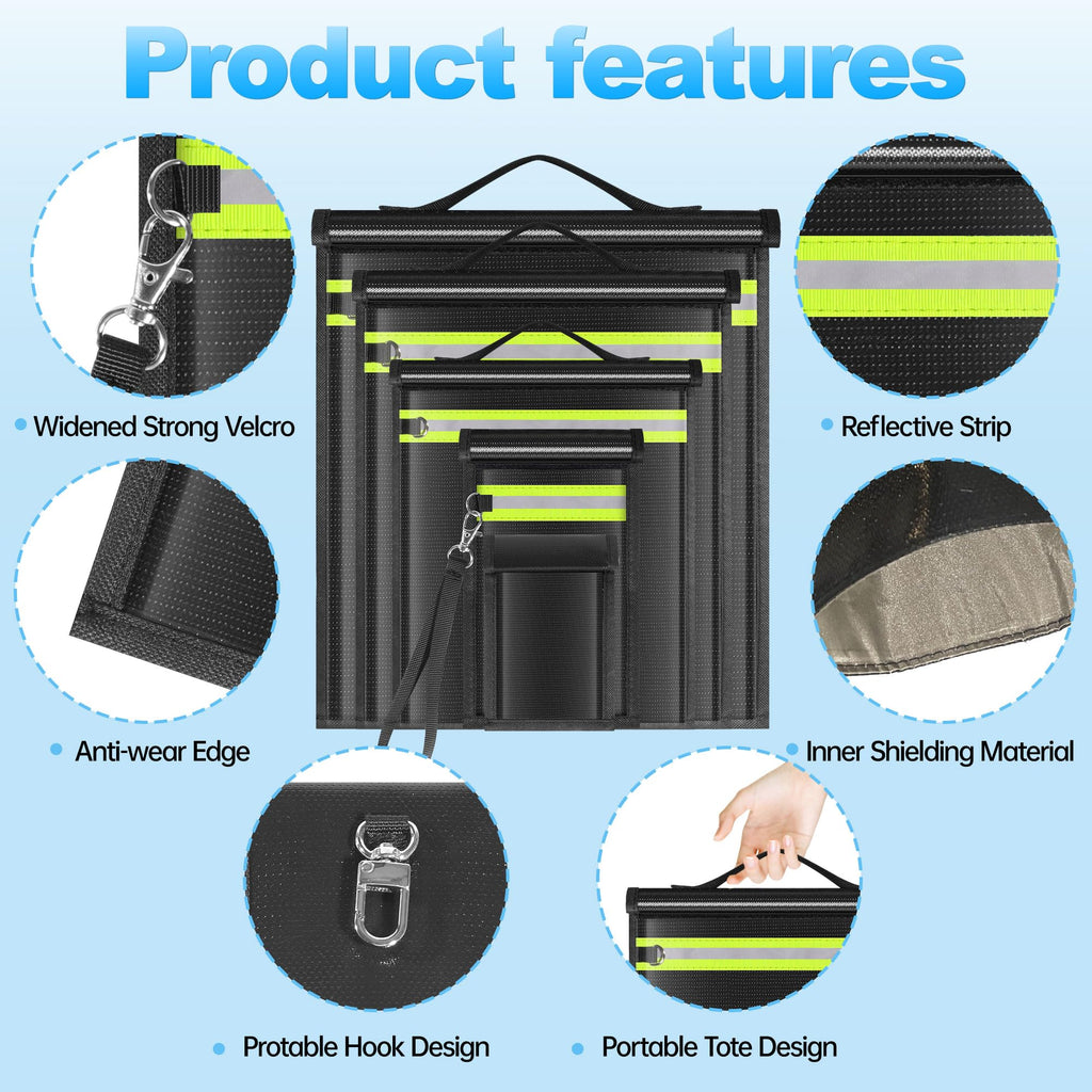 Lulrsay 5 Pack Faraday Bags EMP Proof,Faraday Bags for Laptops Tablets Phones Car Keys,Faraday Cage with Handle&Reflective Strip,EMP Bags Faraday Pouch for Electronics Fireproof Waterproof